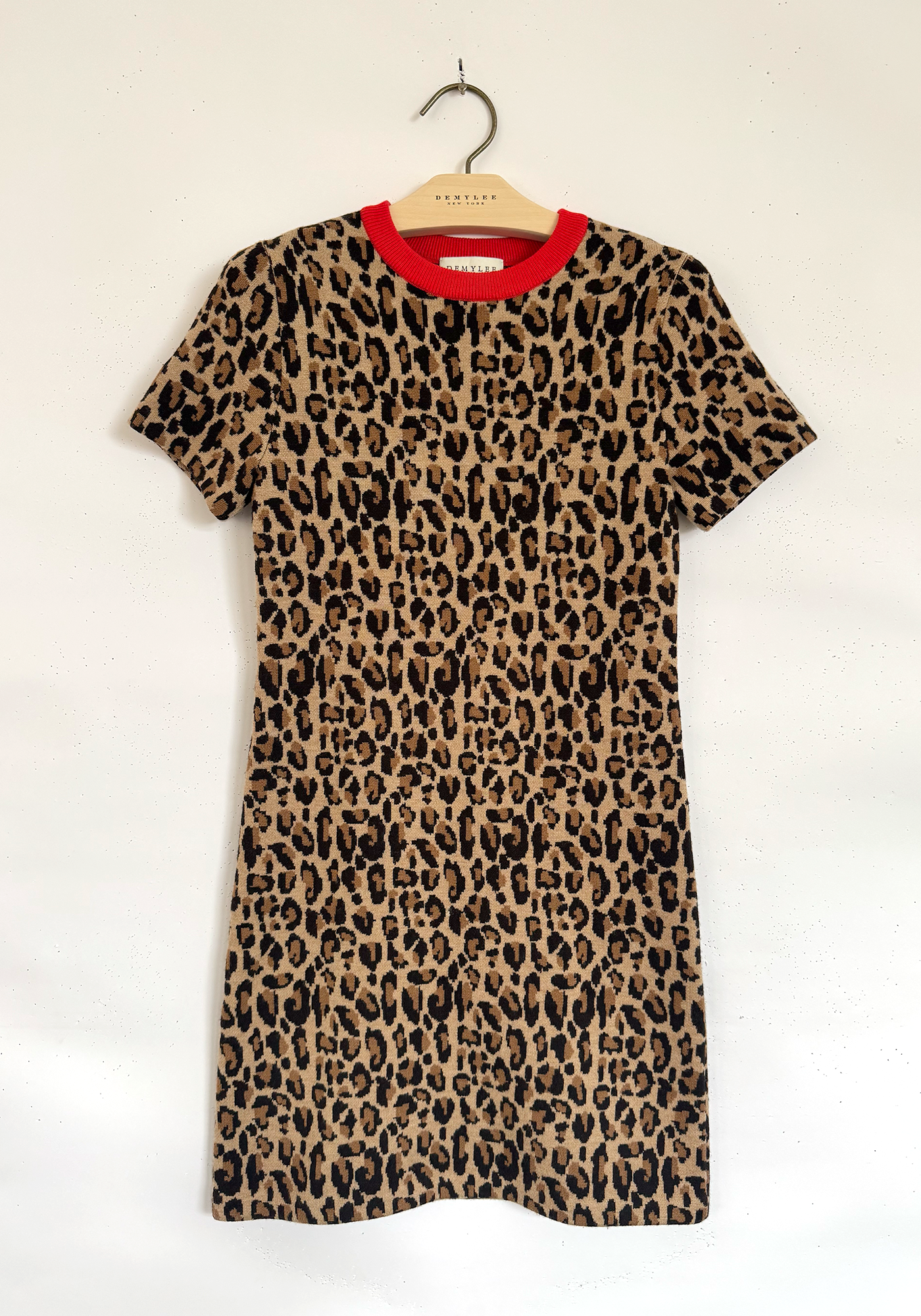 Jacquard Short Sleeve Dress - Leopard / Red
