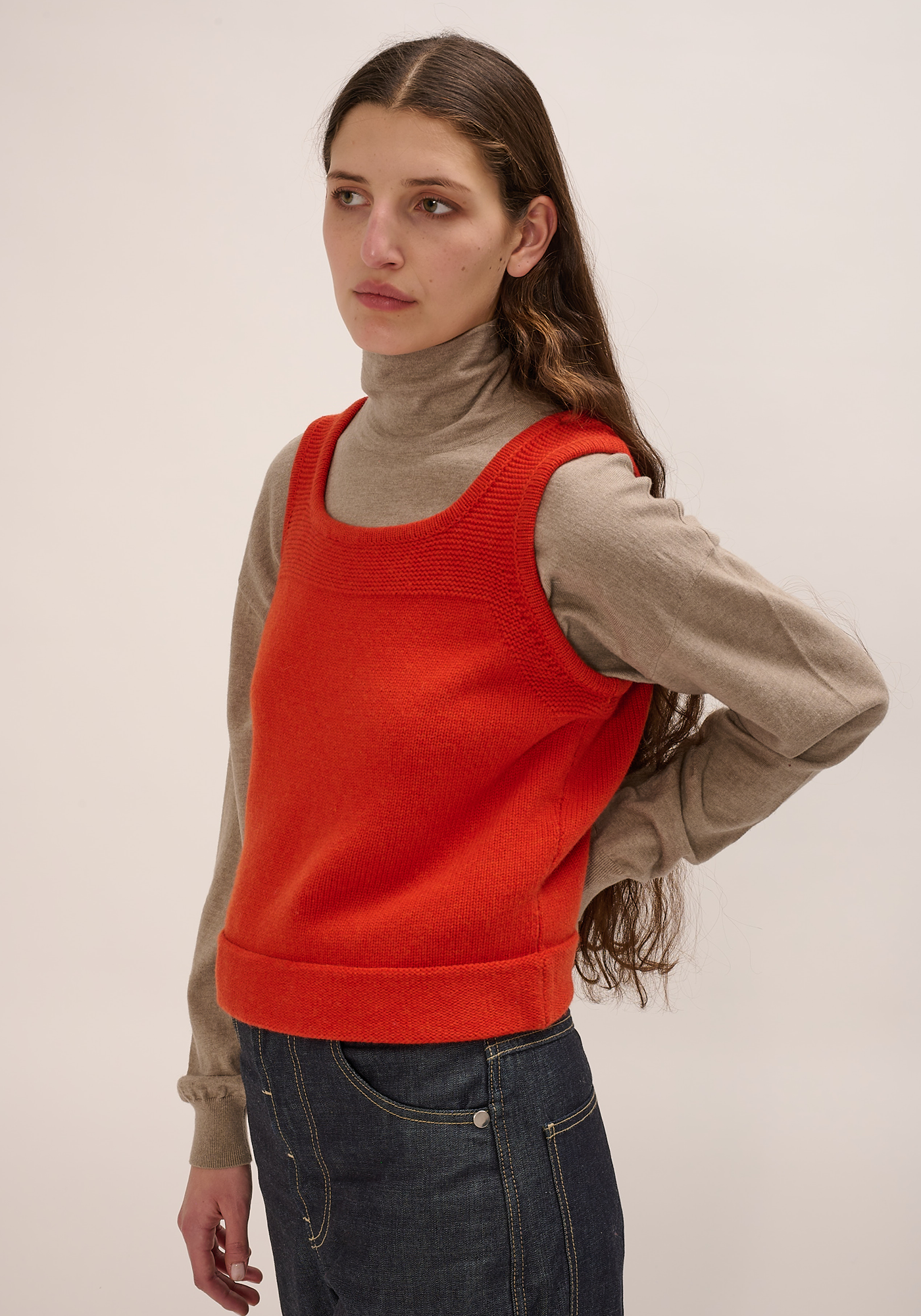 Aubree メリノウールベスト - オリーブグリーン