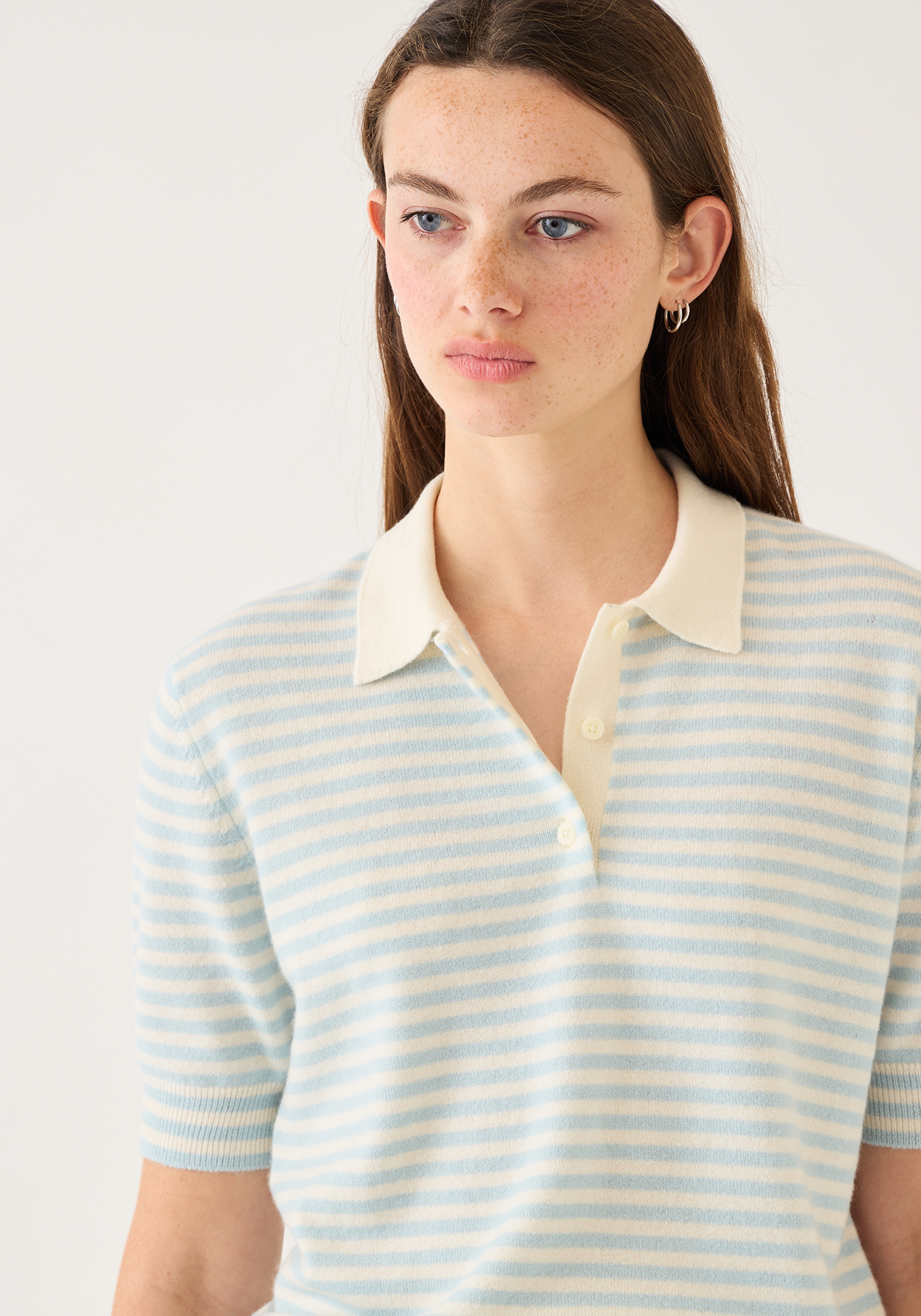 Amelia Stripe Cashmere Polo Top