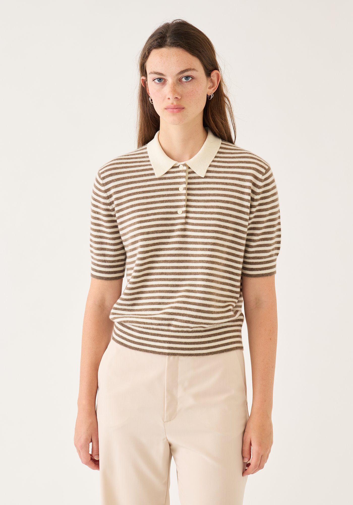 Amelia Stripe Cashmere Polo Top