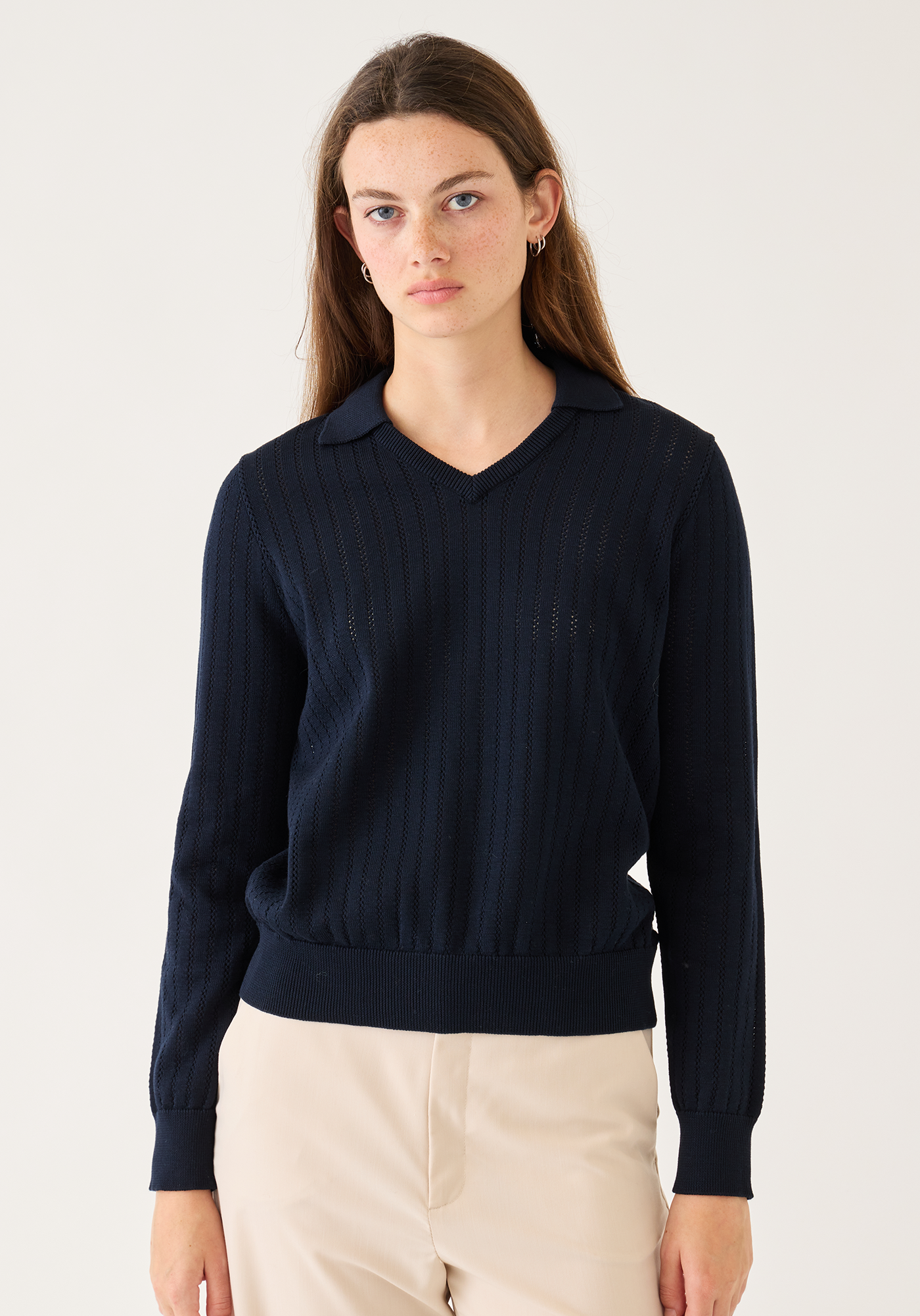 Aster Linear Pointelle Cotton Polo