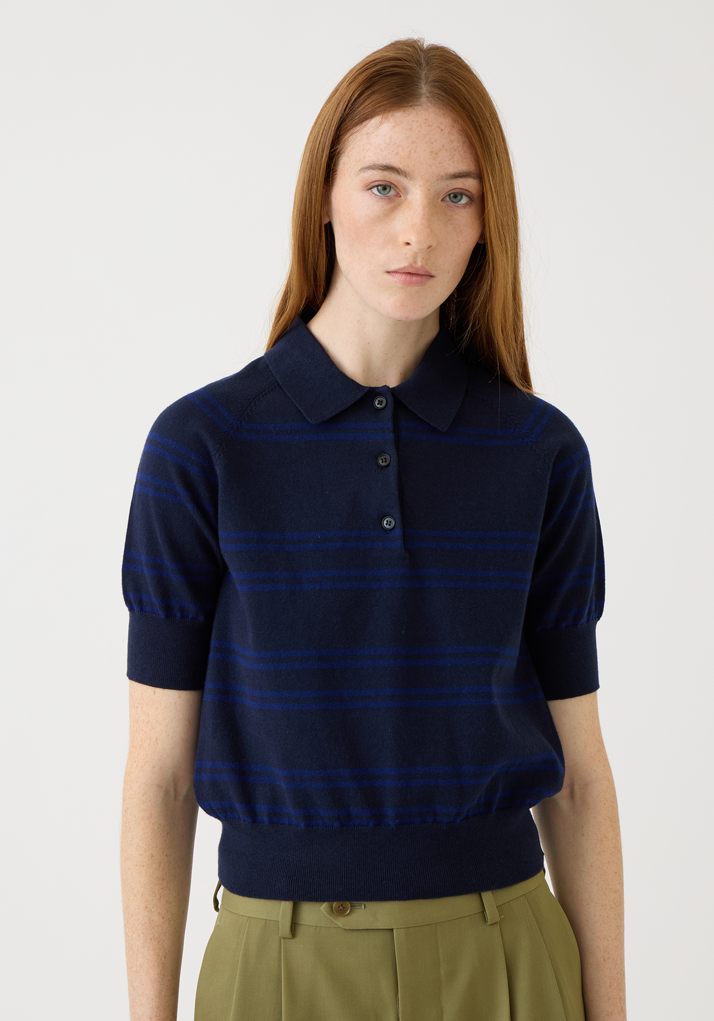 Brea Stripe Cotton Cashmere Polo Top
