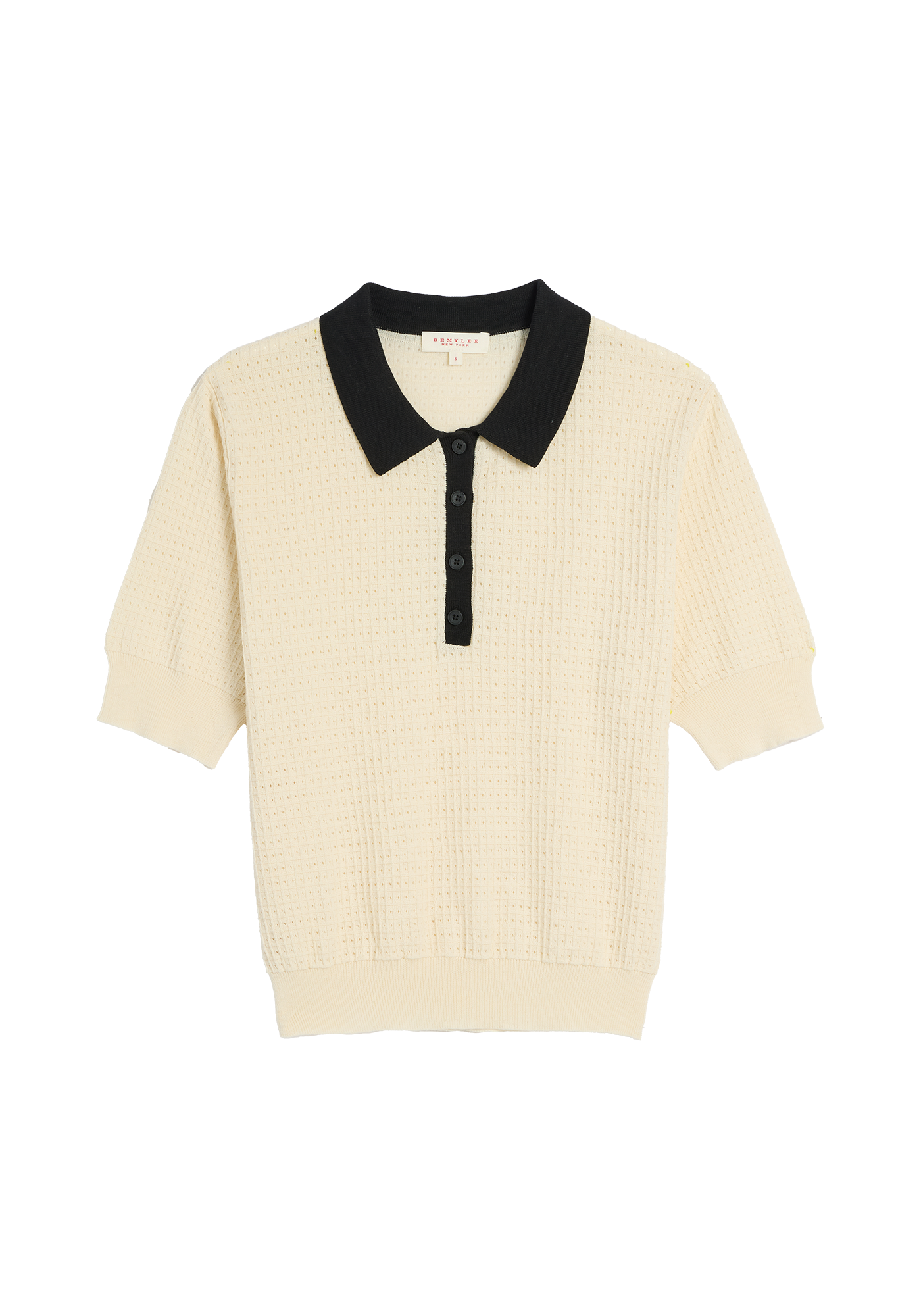 Celia Waffle Pointelle Cotton Polo Top