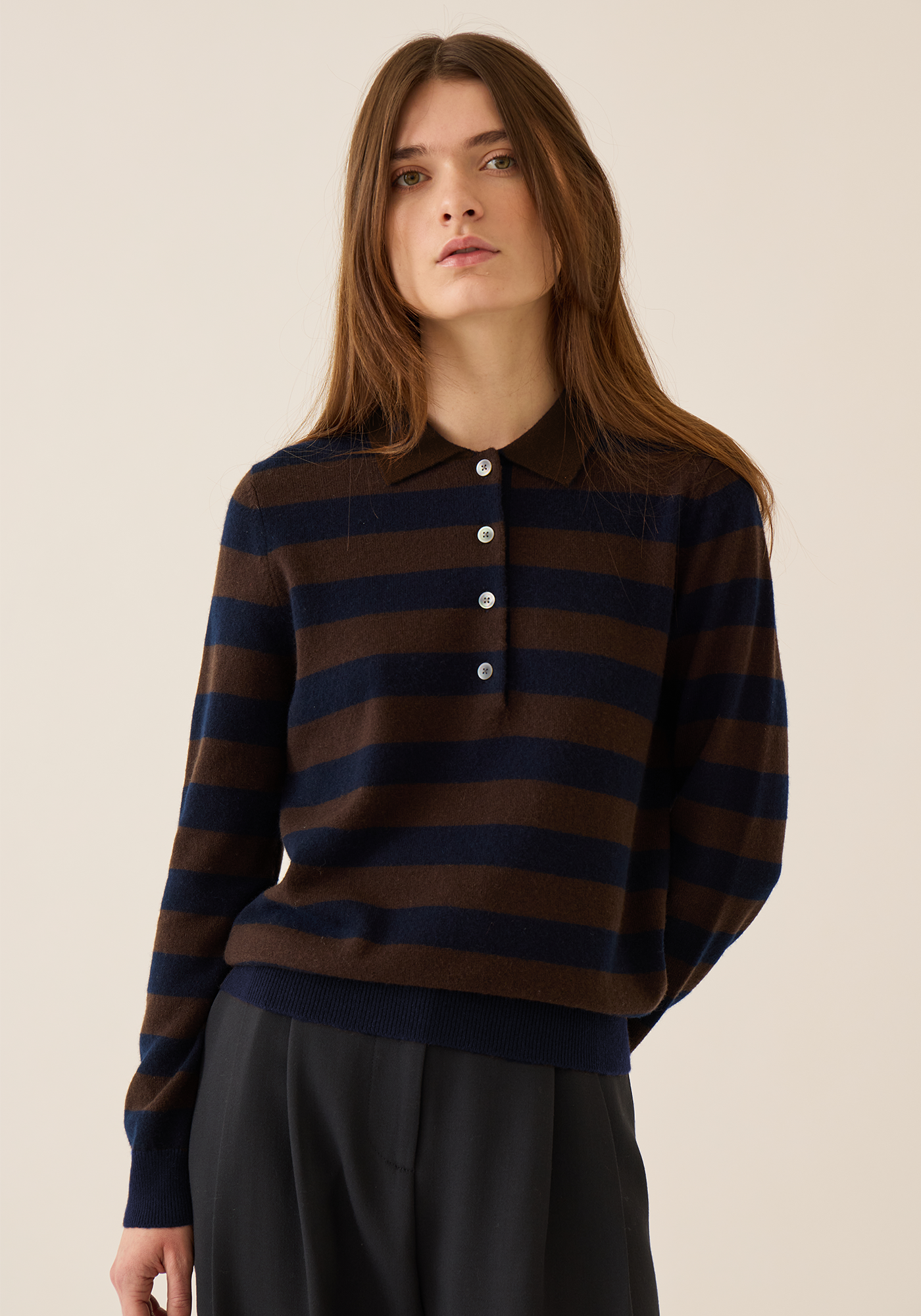 Demira Stripe Cashmere Polo Sweater