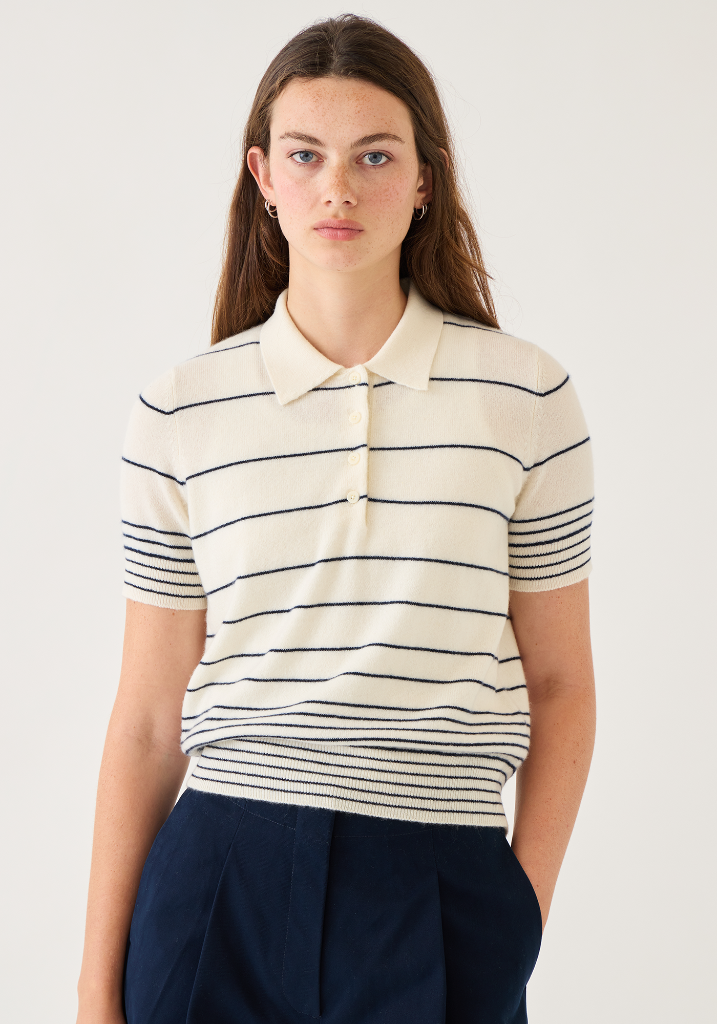 Drew Stripe Cashmere Polo