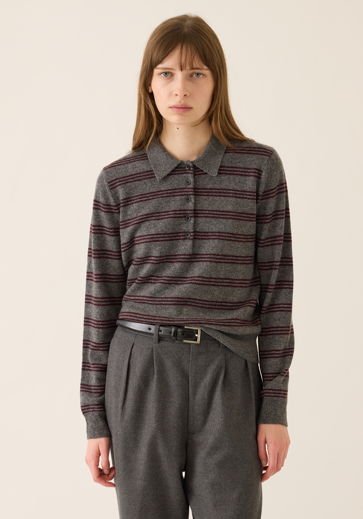 Hayden Stripe Cashmere Polo Sweater