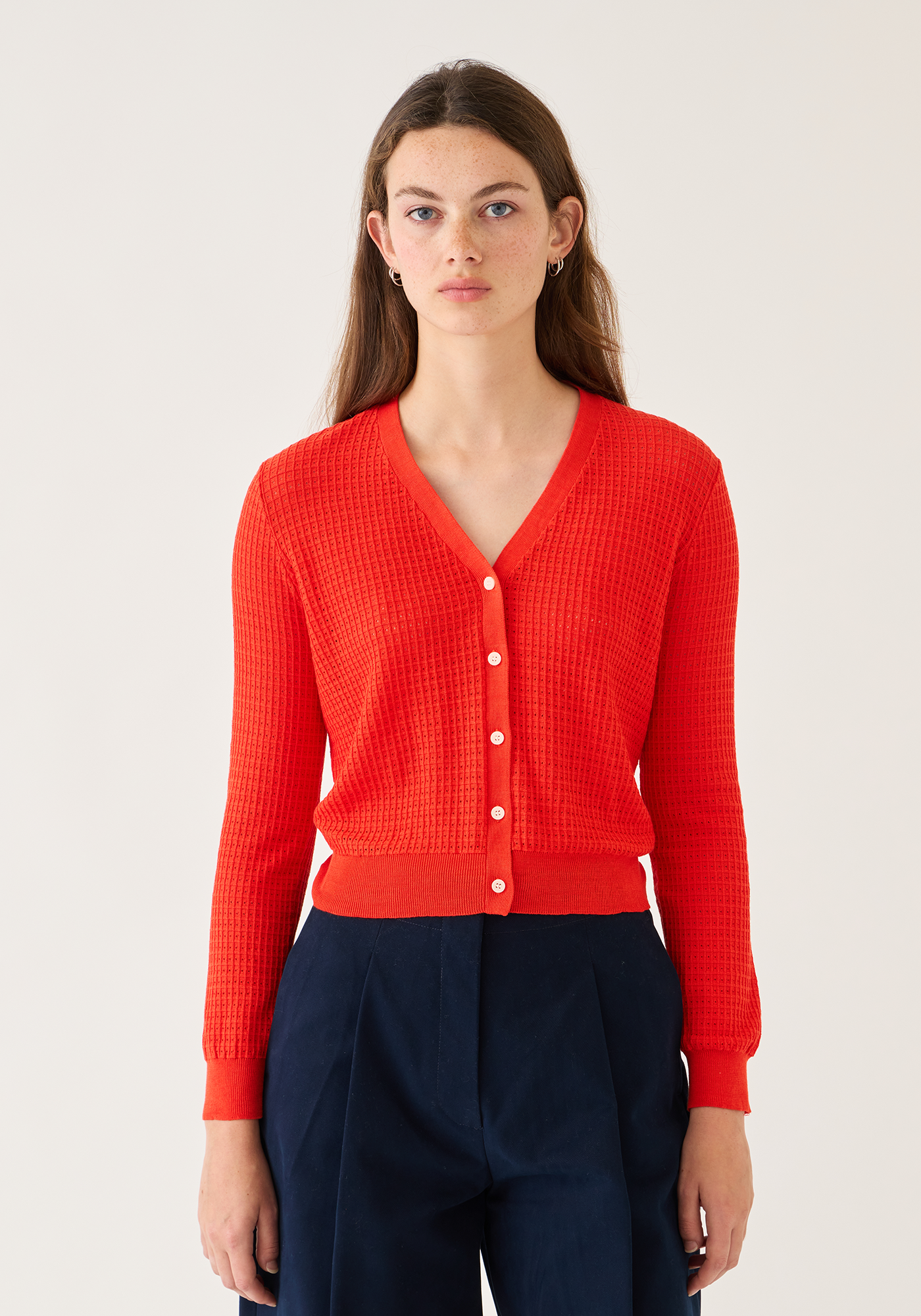Kiki Waffle Pointelle Cotton Cardigan
