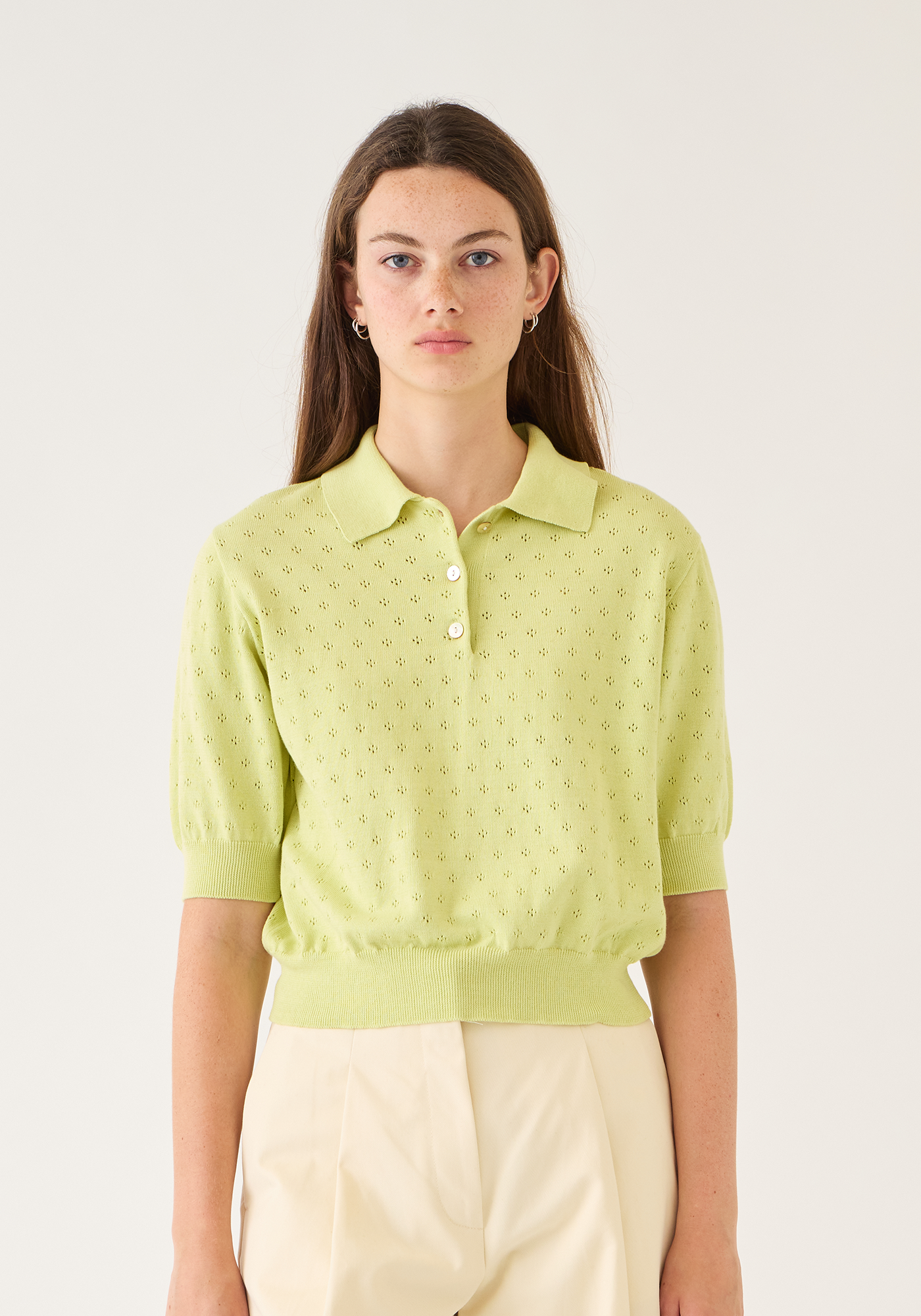 Logan Pointelle Cotton Polo Top