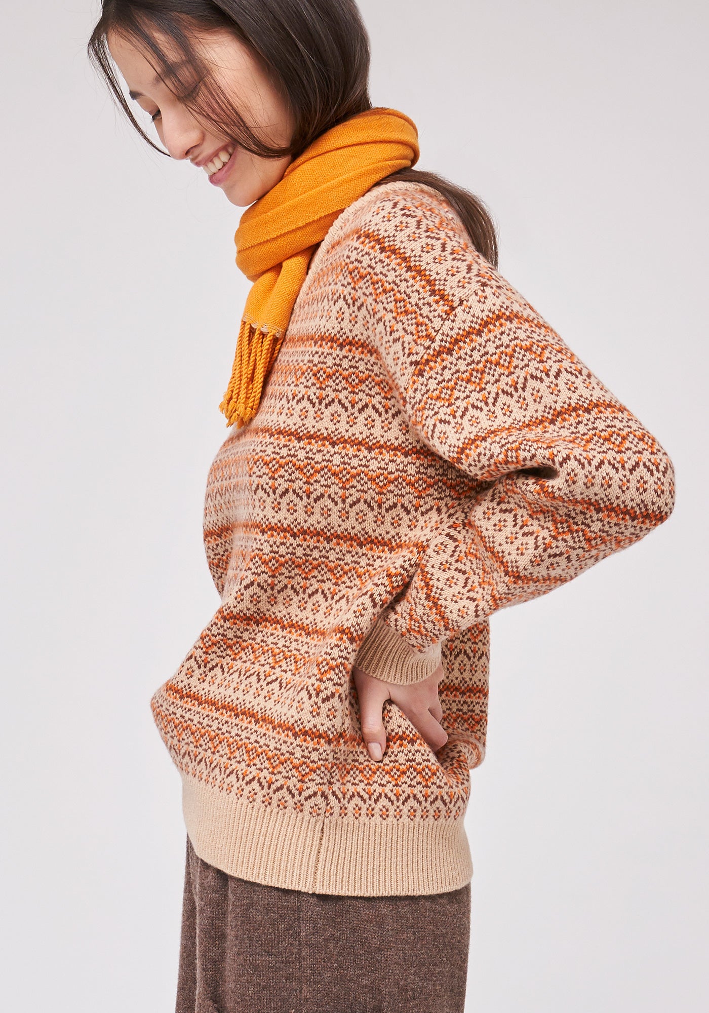 Midori Merino Wool Sweater - Oatmeal/Orange/Brown