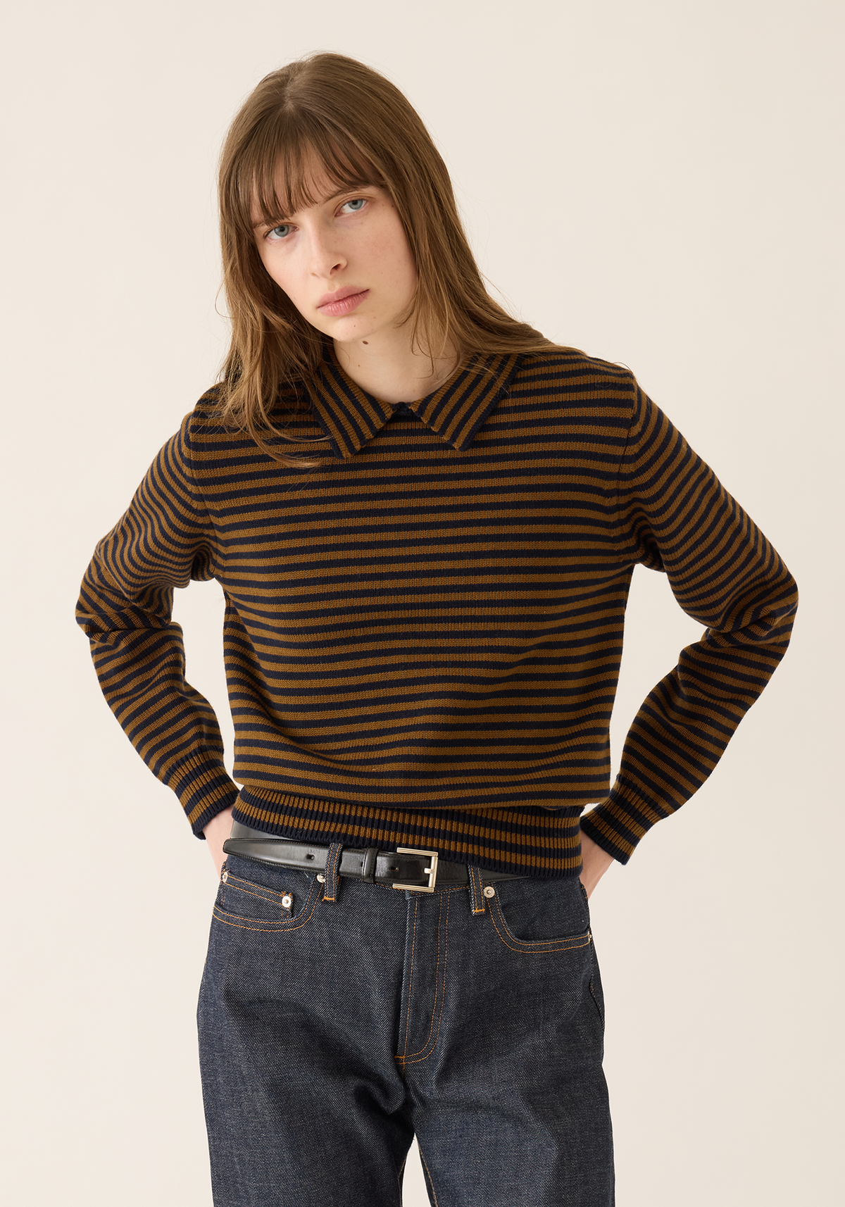 Nadia Stripe Wool Cotton Polo Sweater