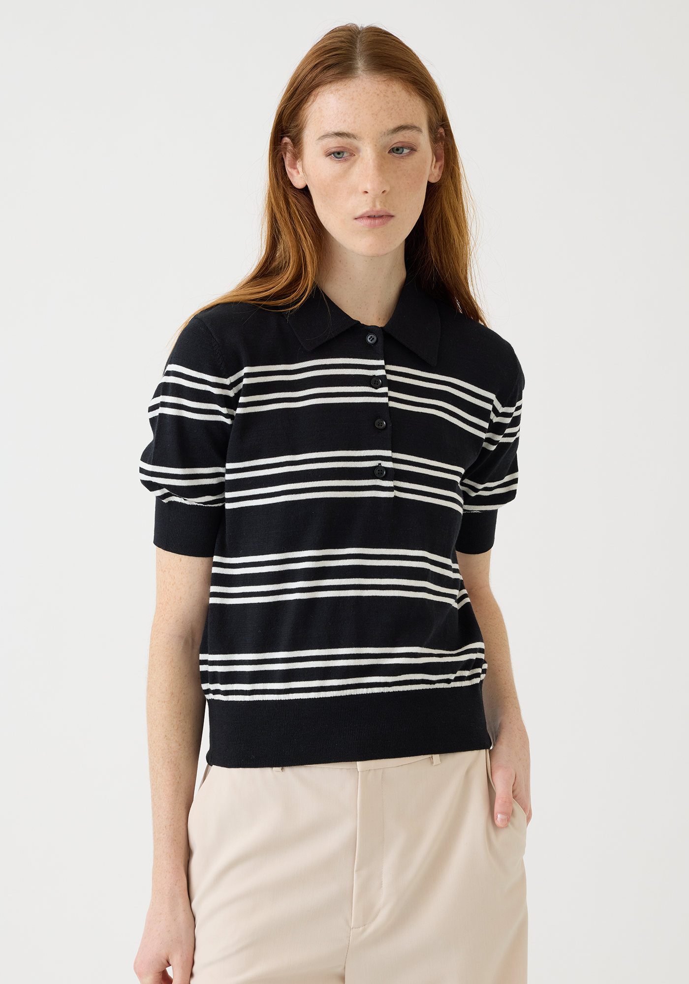 Norah Stripe Cotton Polo Top