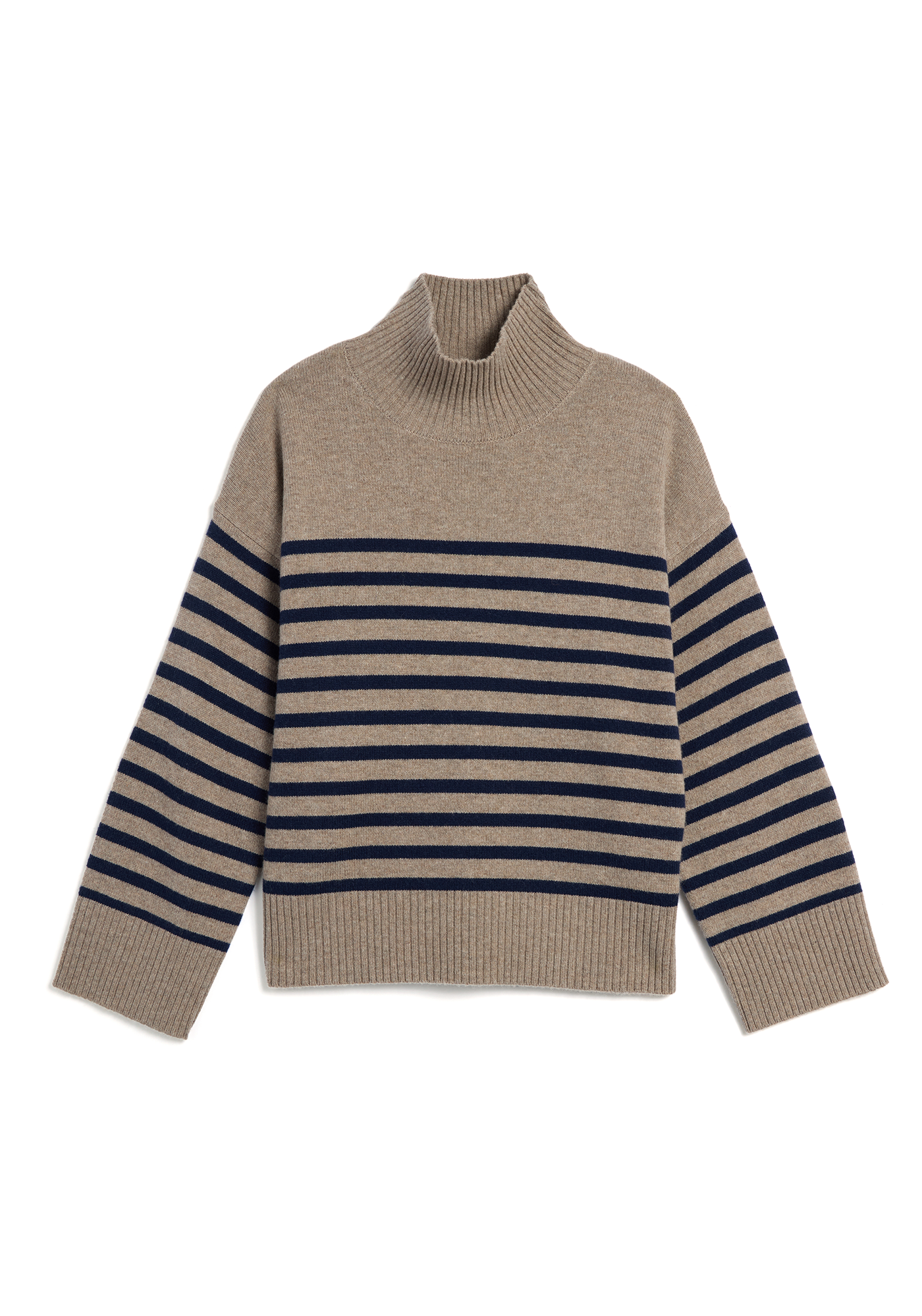 Paige Stripe Lambswool Sweater - Heather Brown / Navy