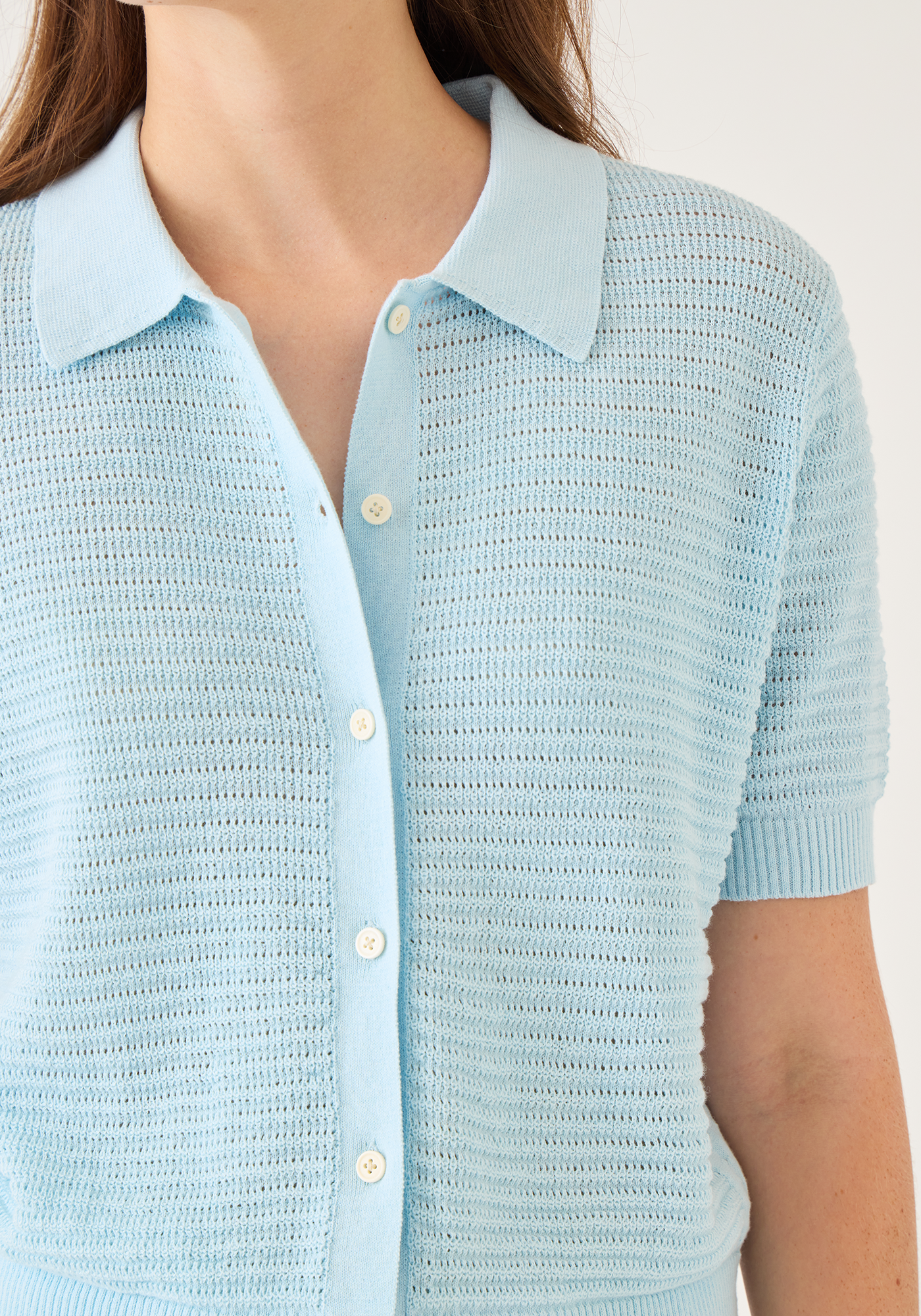 Rachel Pointelle Rib Cotton Polo Top