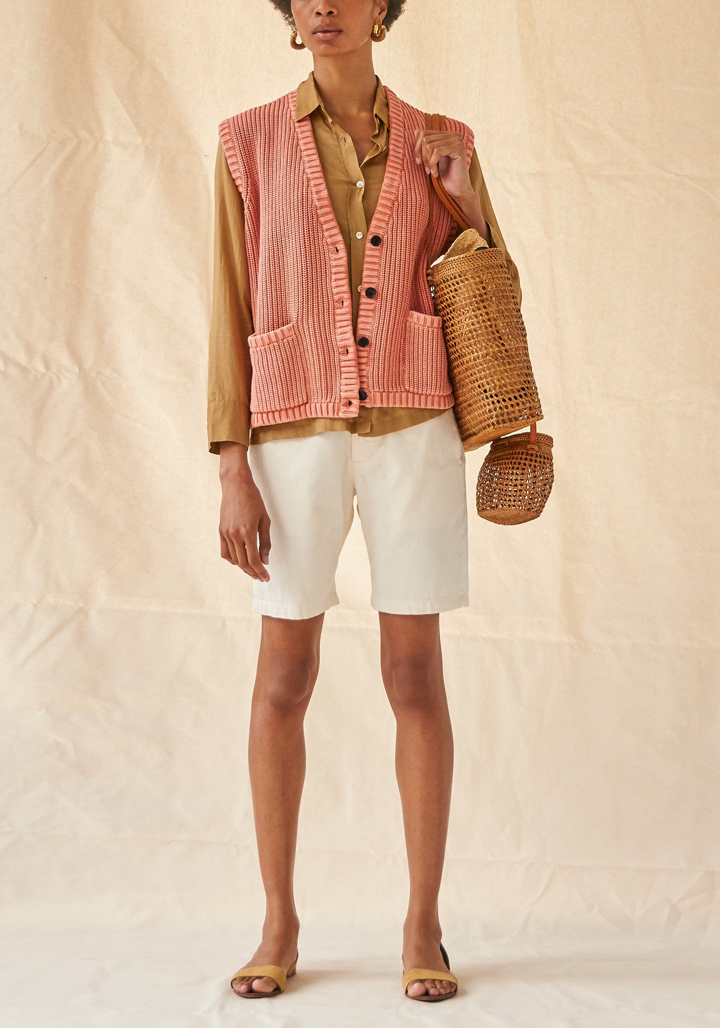 Layne Washed Cotton Vest - Soft Coral