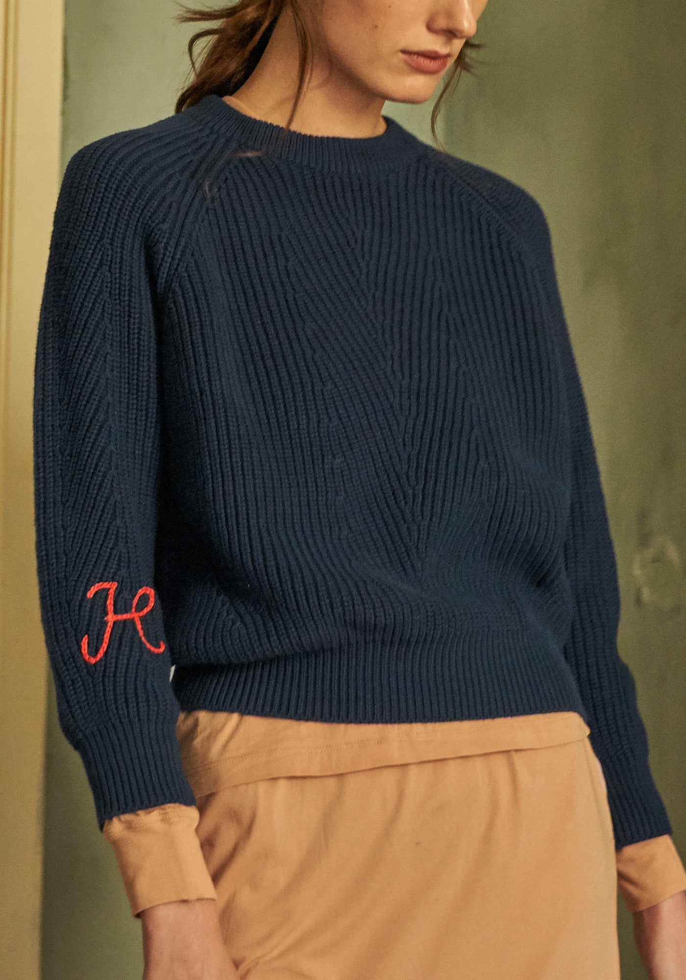 Embroidered Monogram Navy Chelsea Sweater - 1 Initial