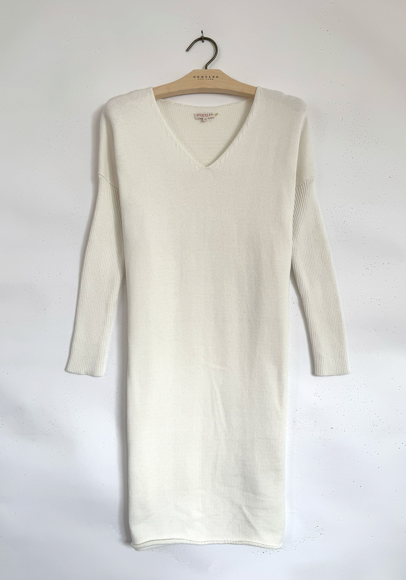 V-neck Long Sleeve Dress - White