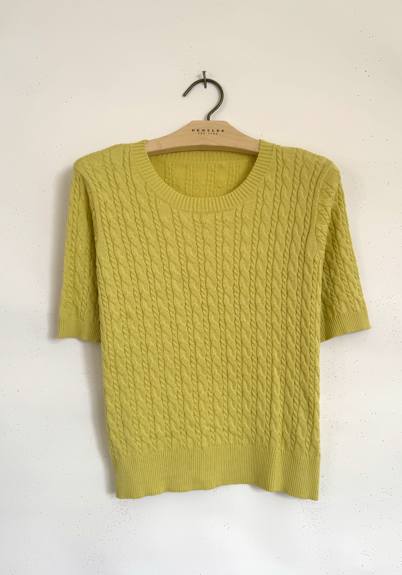 Crewneck Cable Knit Top - Chartreuse