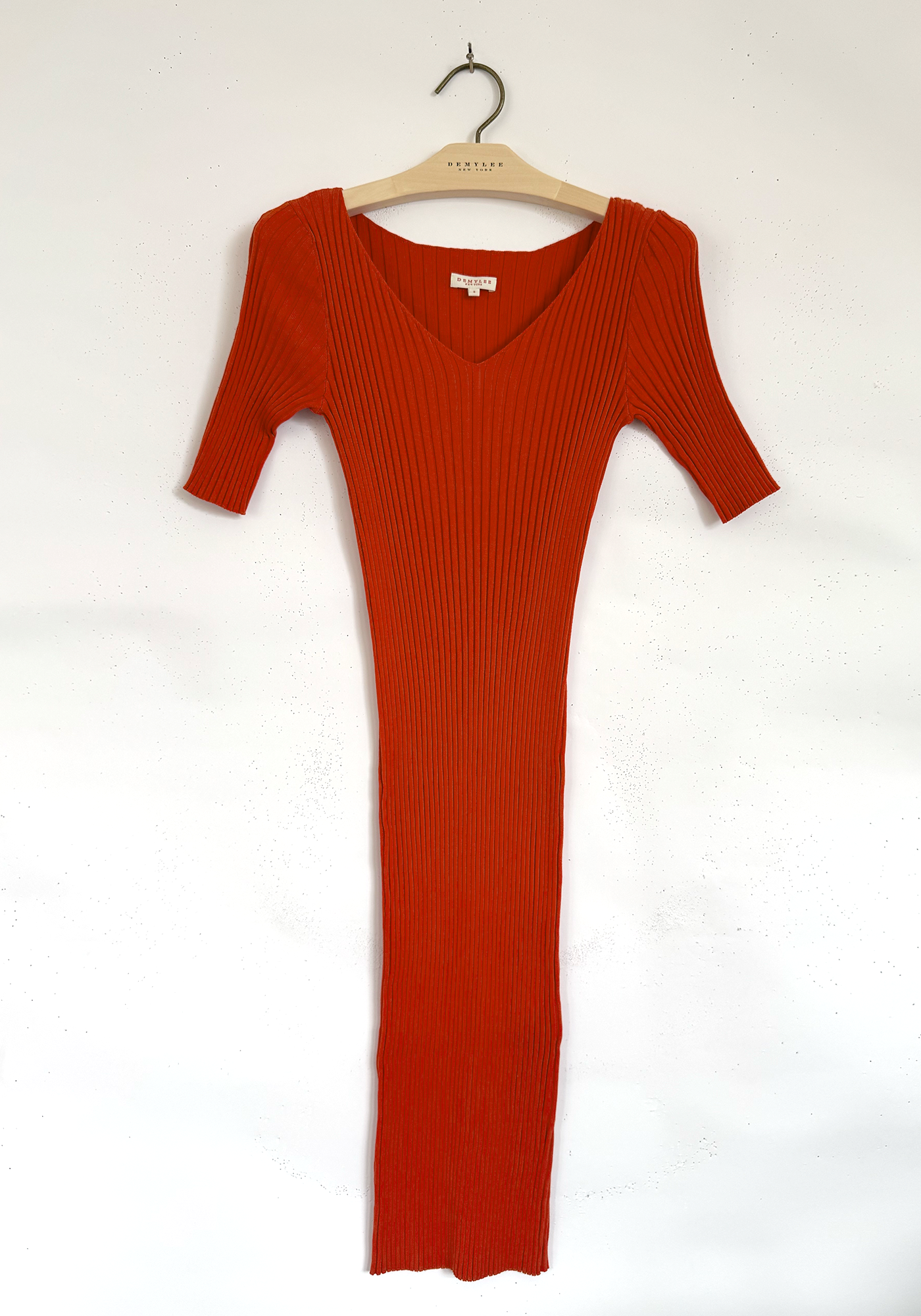 Ribbed Fitted Dress - Bright Red
