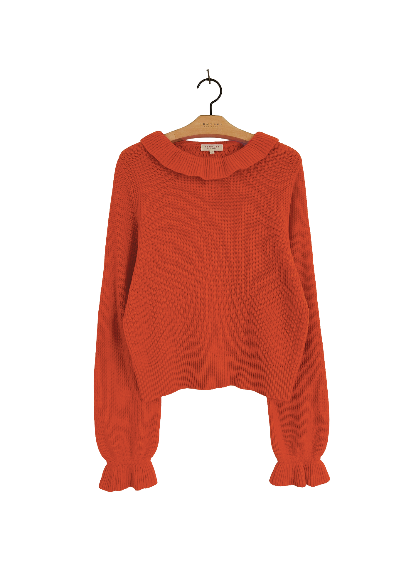 Ruffle Wool Sweater - Red Orange
