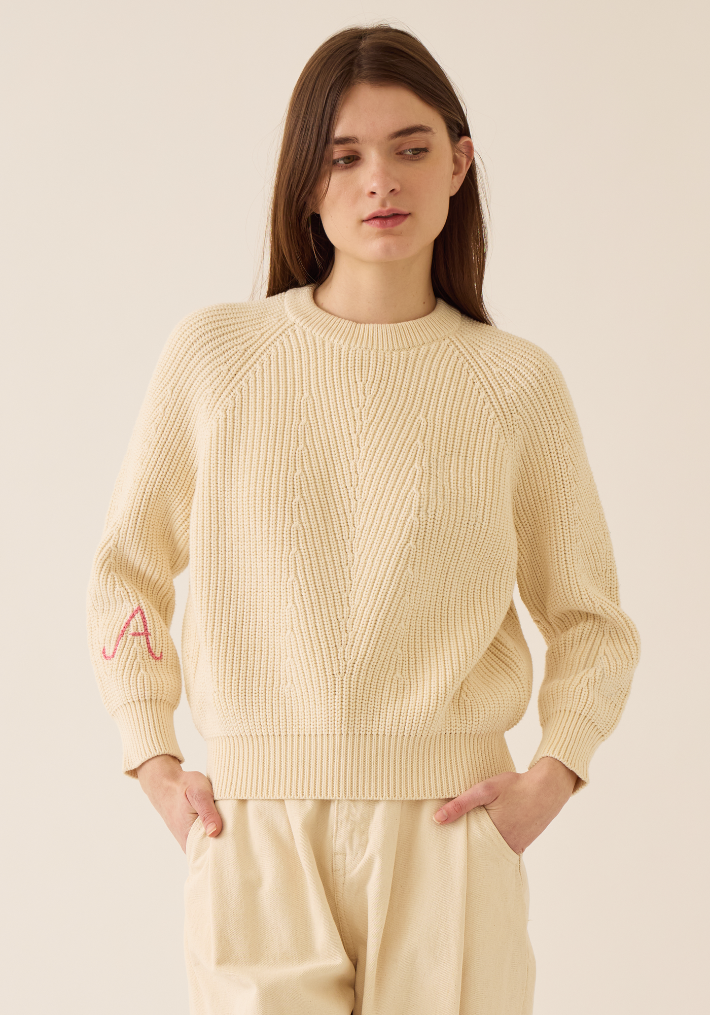 Embroidered Monogram Natural Chelsea Sweater - 1 Initial