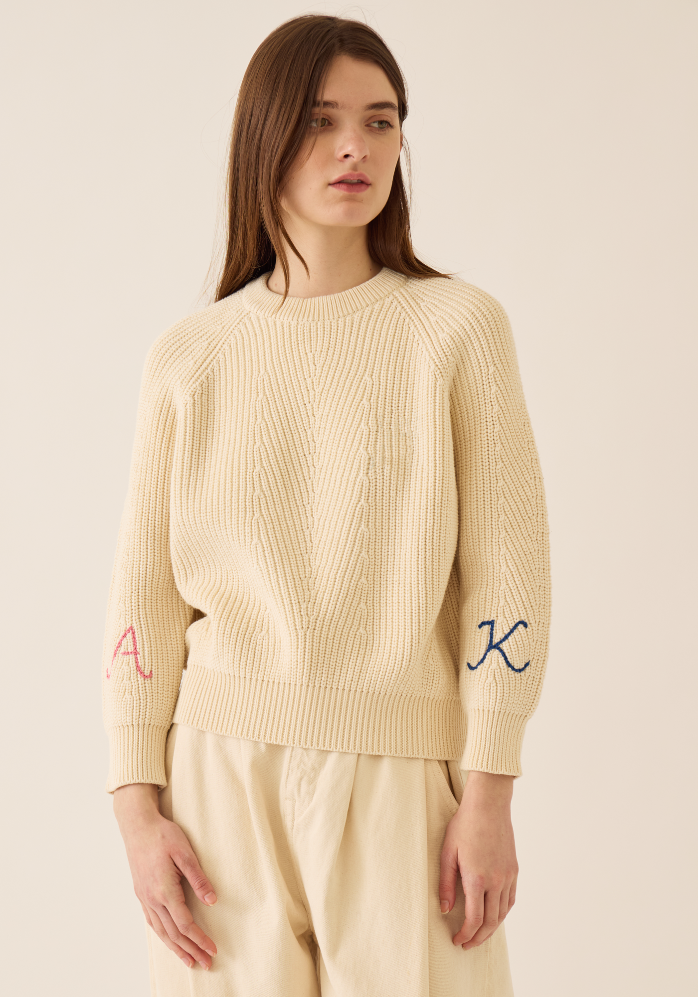 Embroidered Monogram Natural Chelsea Sweater - 2 Initials