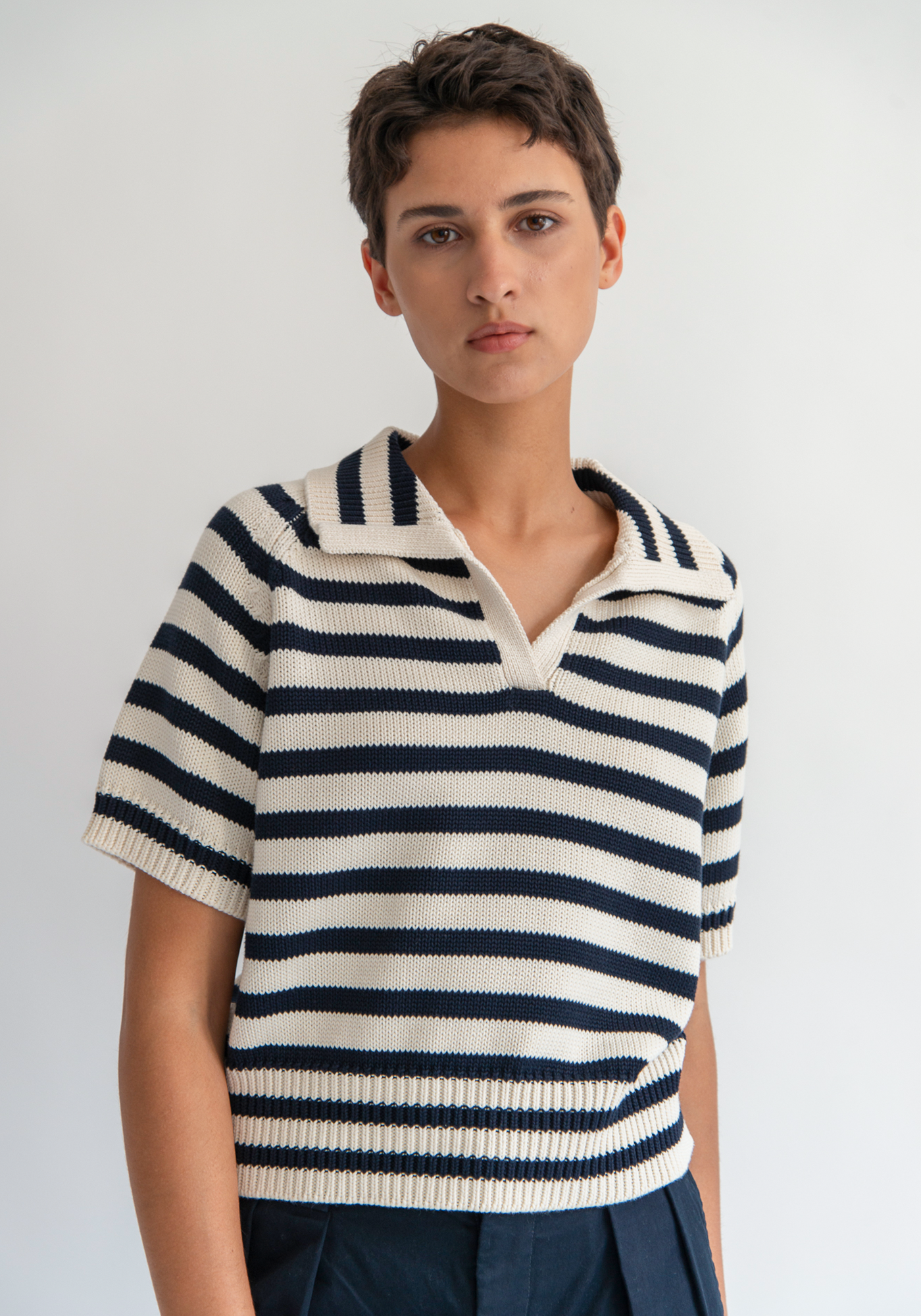 Aviana Stripe Polo Cotton Top