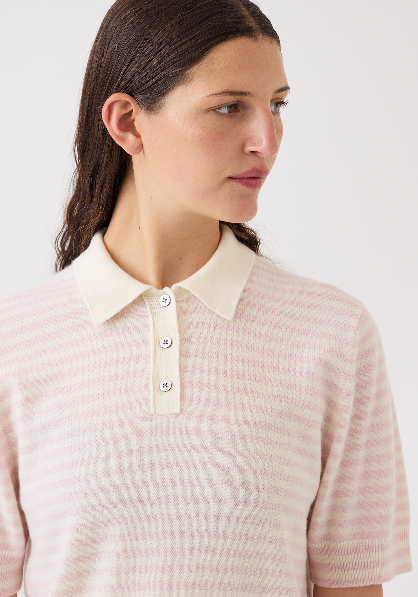 Amelia Stripe Cashmere Polo Top