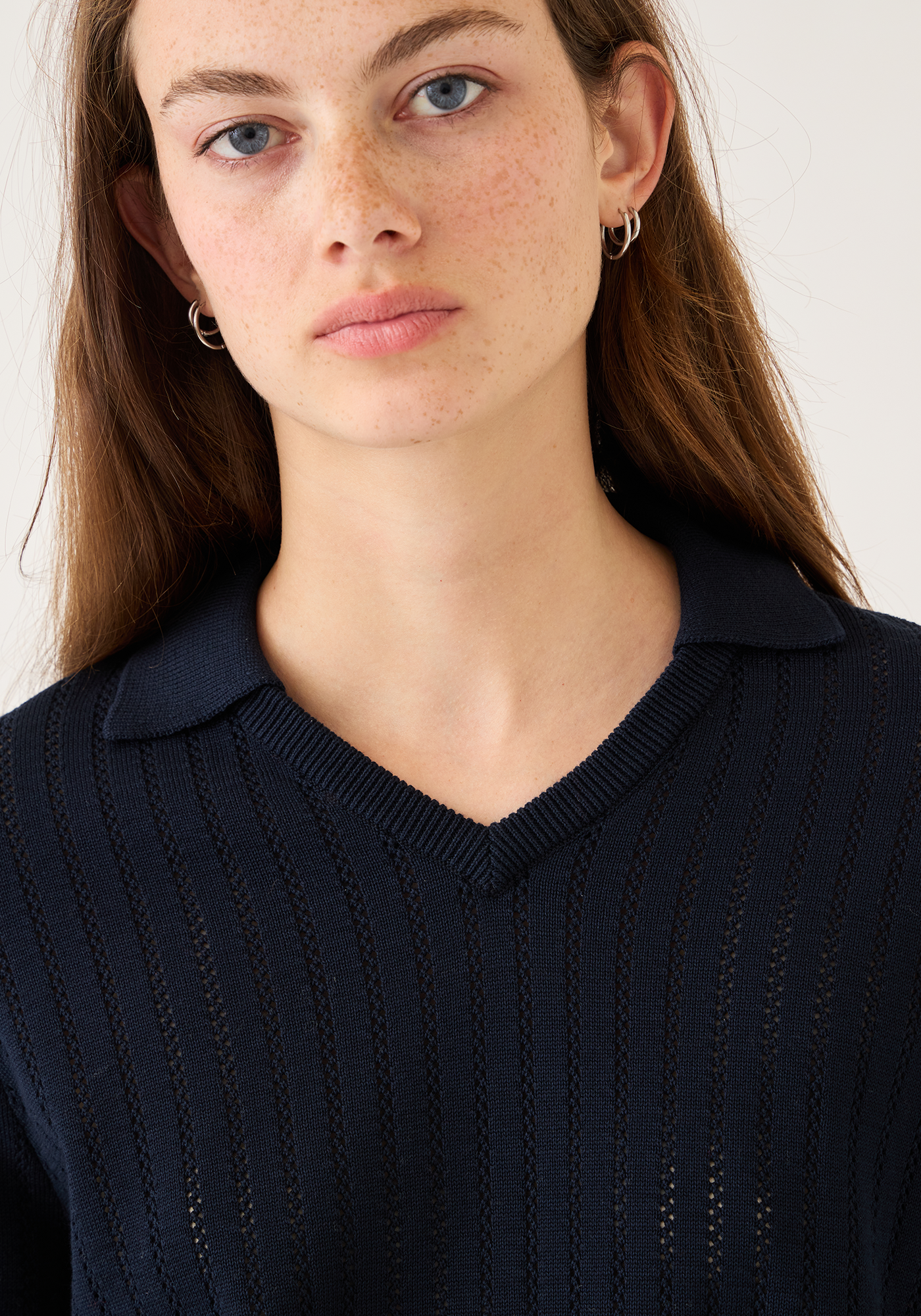 Aster Linear Pointelle Cotton Polo