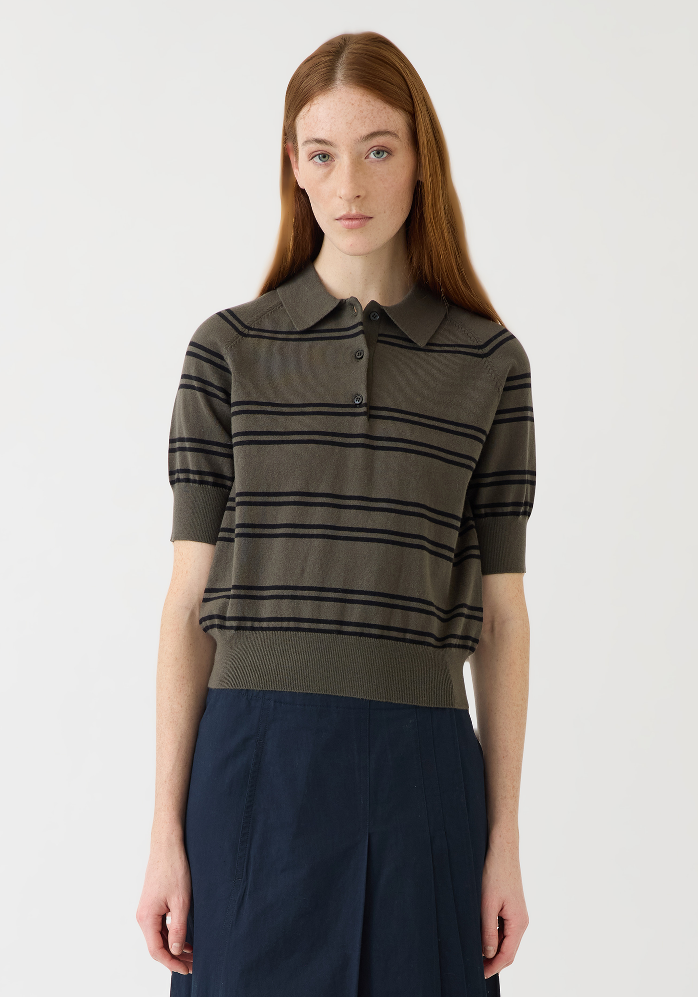 Brea Stripe Cotton Cashmere Polo Top