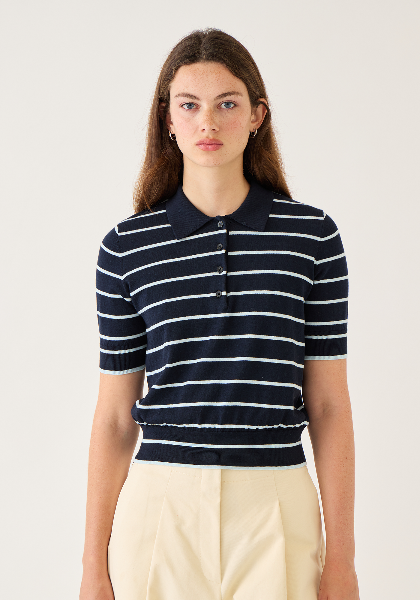 Cameron Stripe Cotton Polo Top