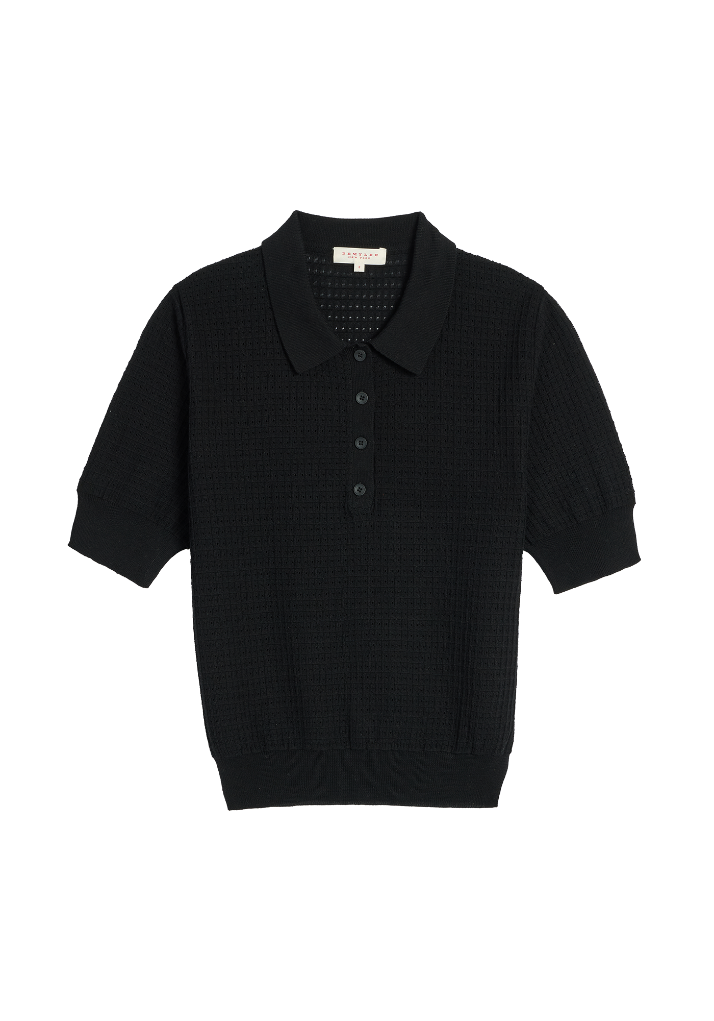 Celia Waffle Pointelle Cotton Polo Top