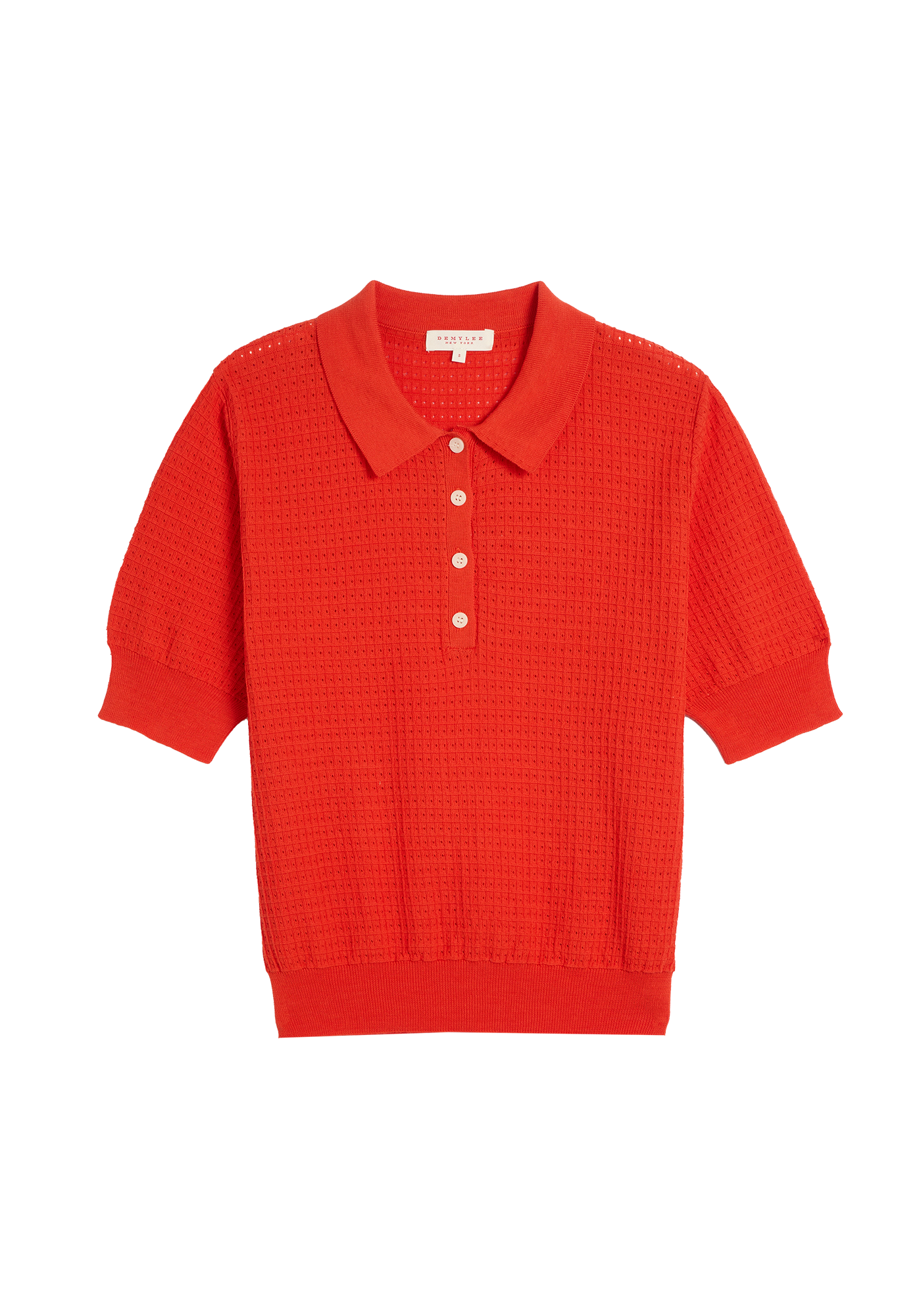 Celia Waffle Pointelle Cotton Polo Top