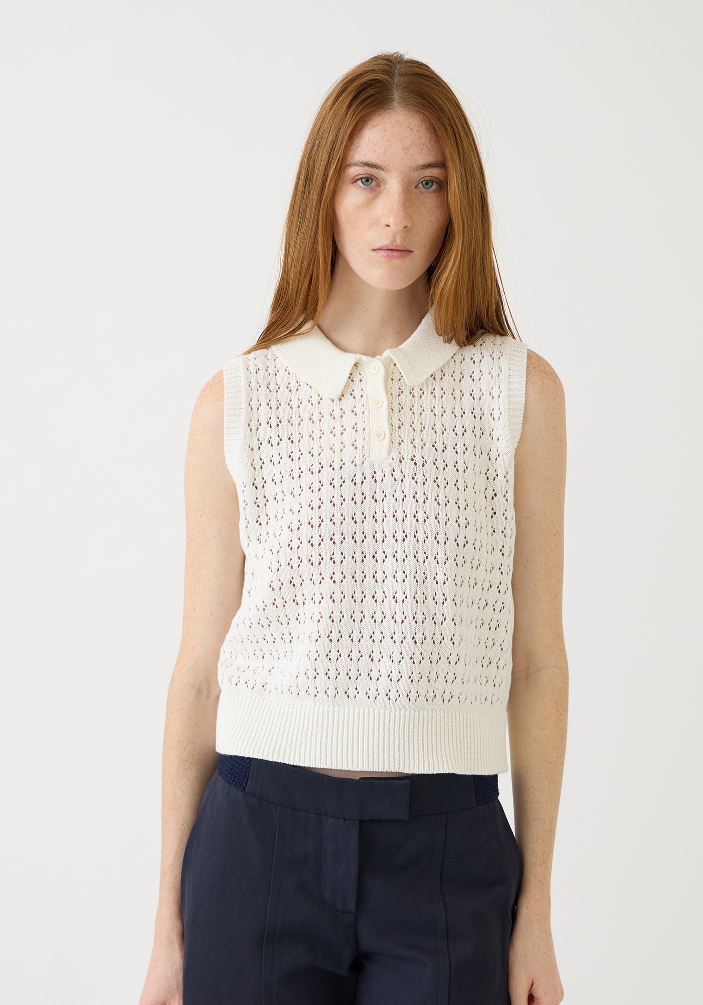 Cindy Crochet Cotton Linen Polo Top