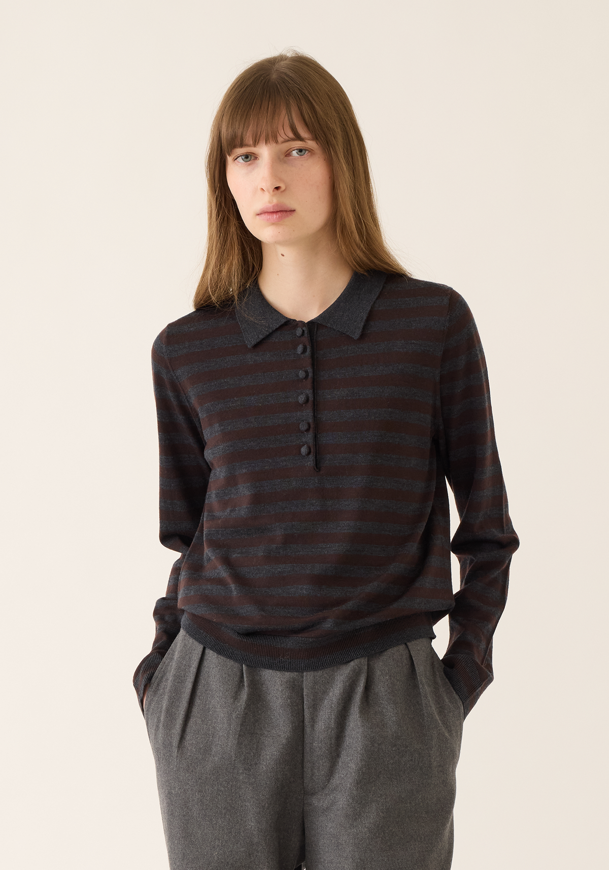 Claudia Stripe Merino Wool Polo Sweater