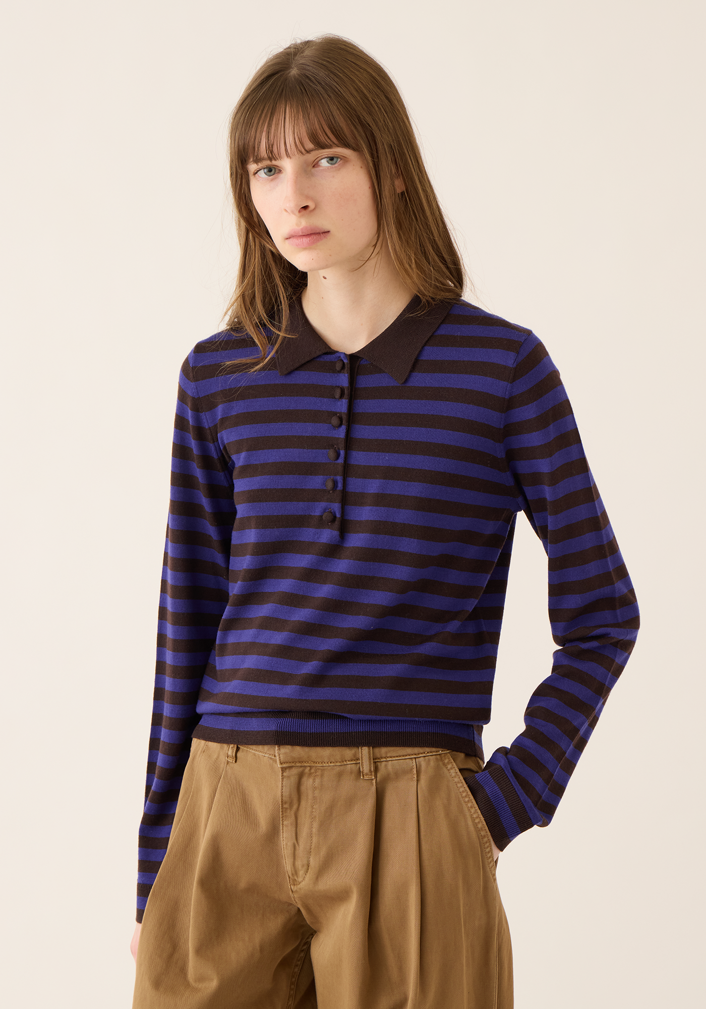 Claudia Stripe Merino Wool Polo Sweater