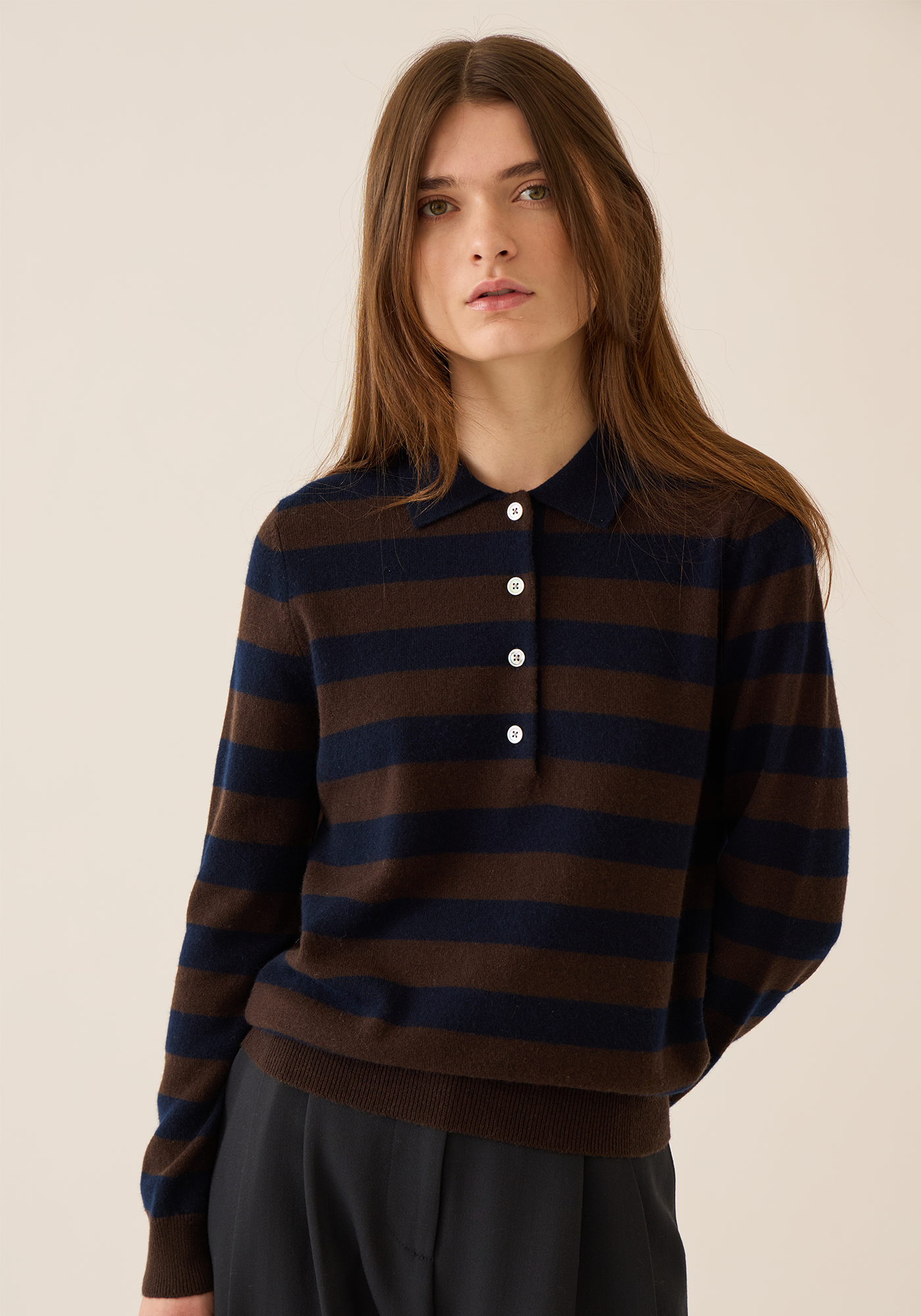 Demira Stripe Cashmere Polo Sweater