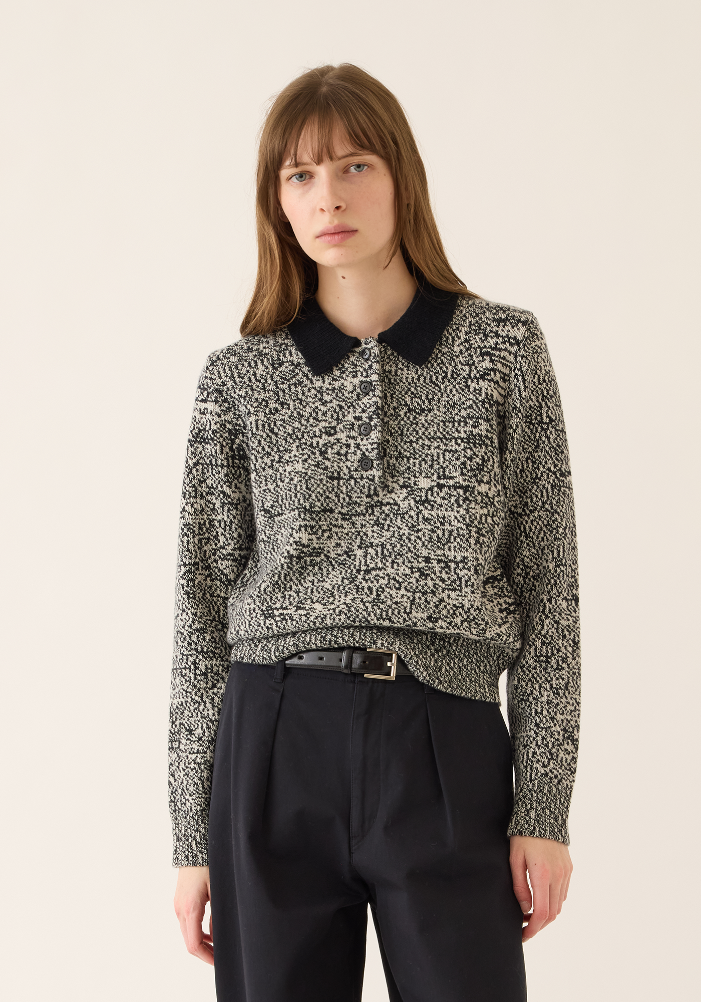 Estelle Wool Melange Polo Sweater