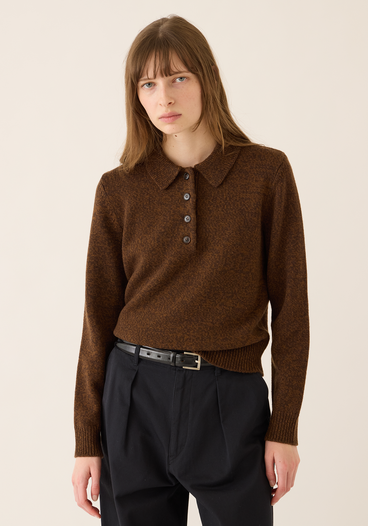 Estelle Wool Melange Polo Sweater