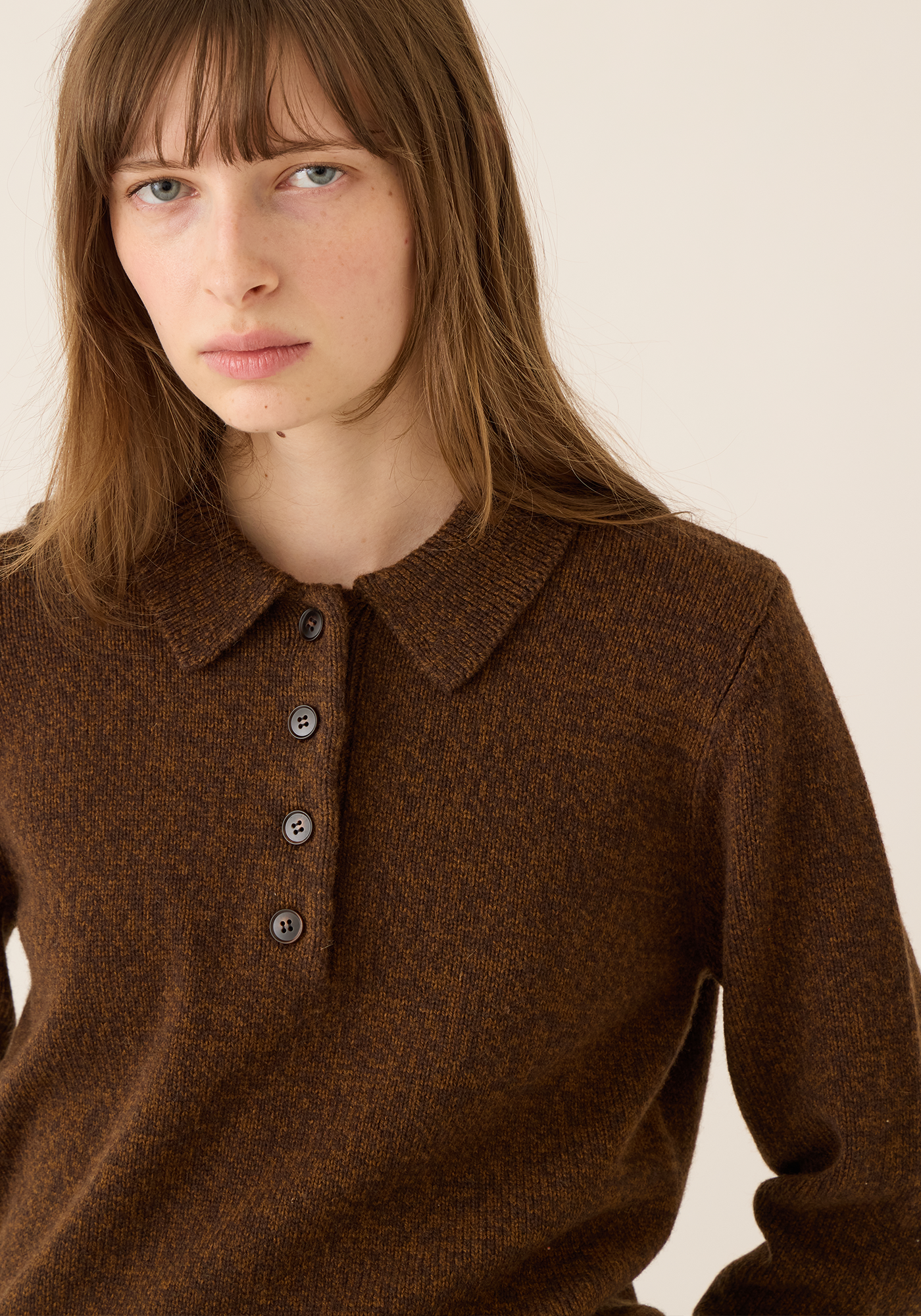 Estelle Wool Melange Polo Sweater
