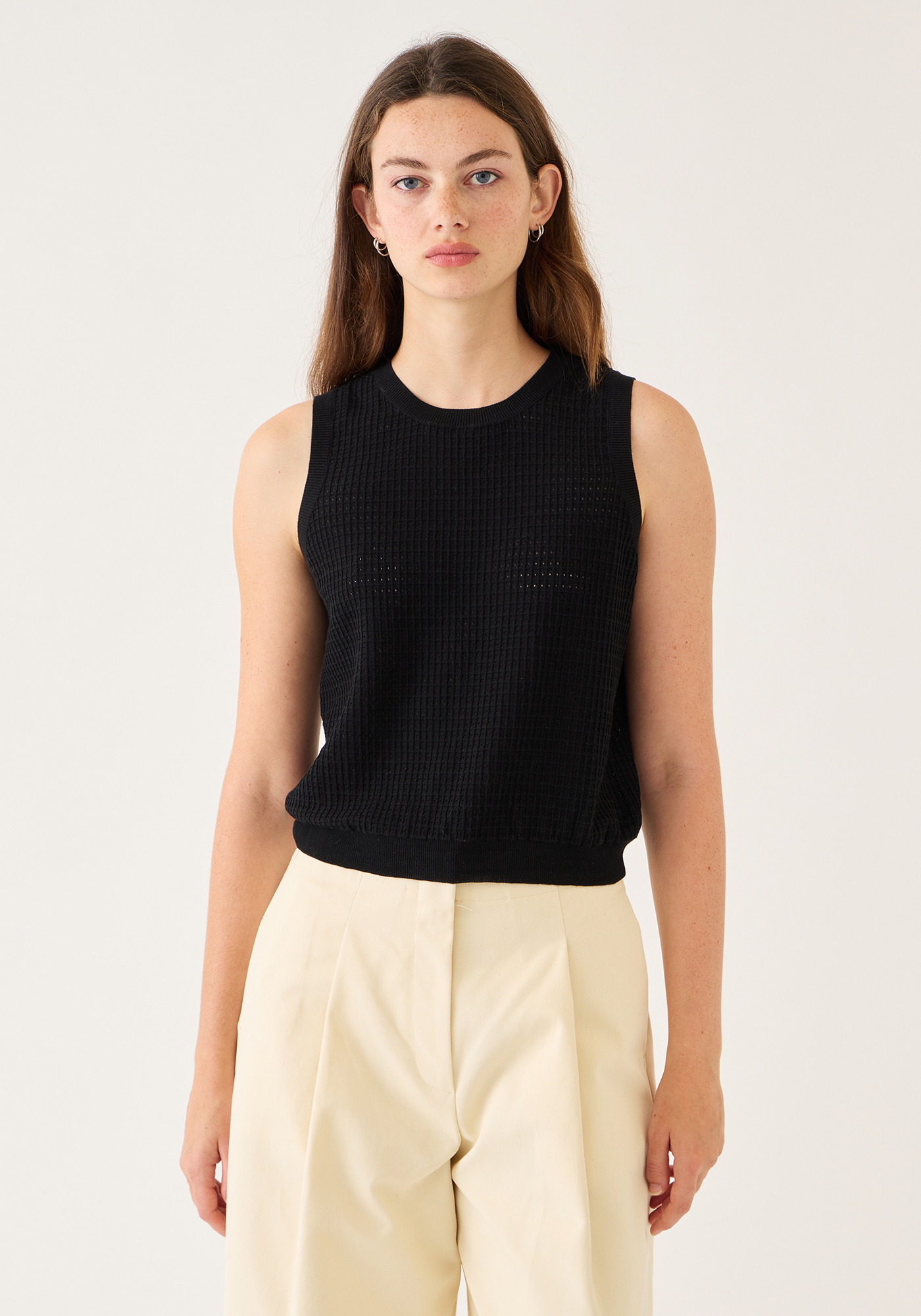 Issa Waffle Pointelle Cotton Top