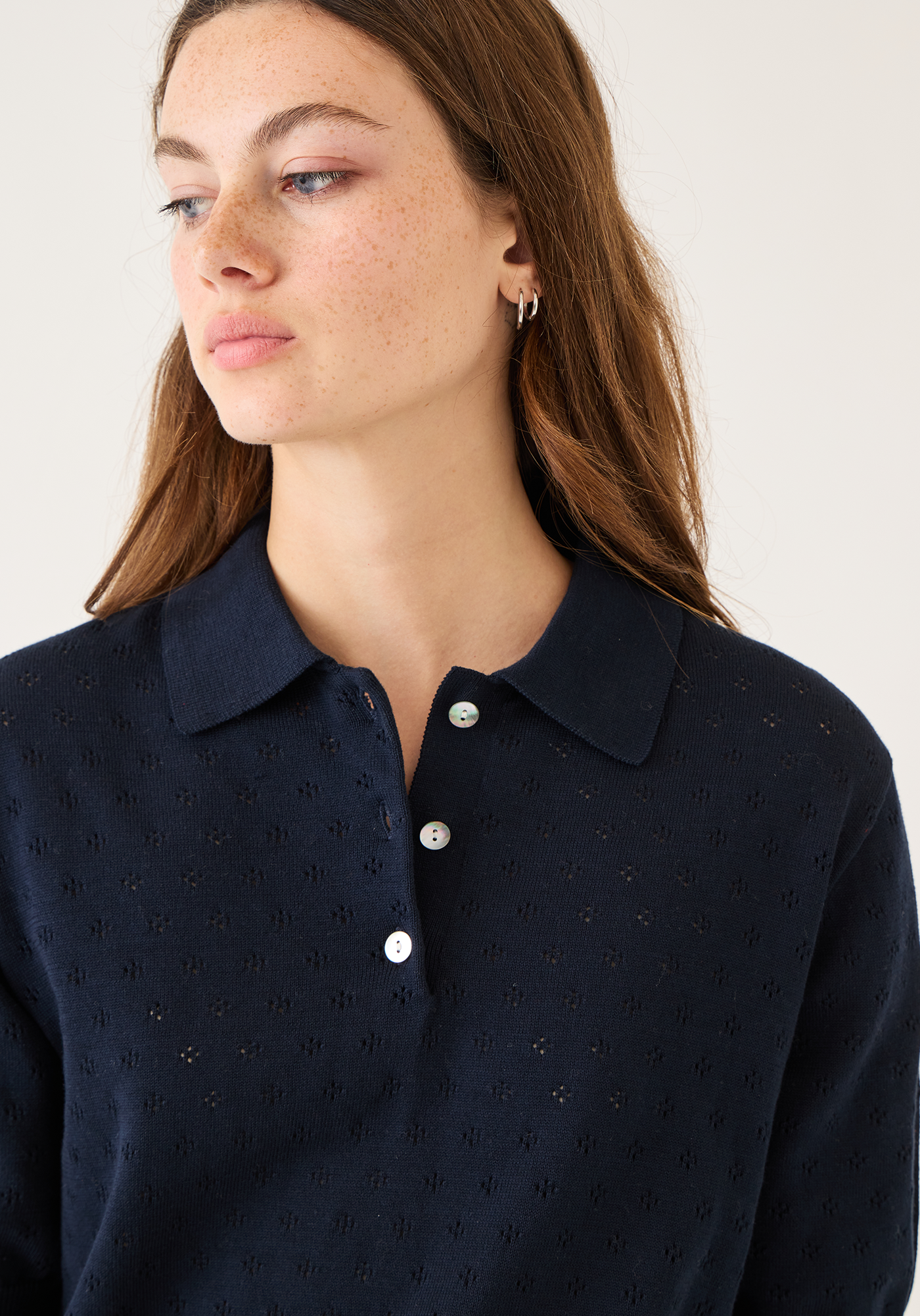 Logan Pointelle Cotton Polo Top