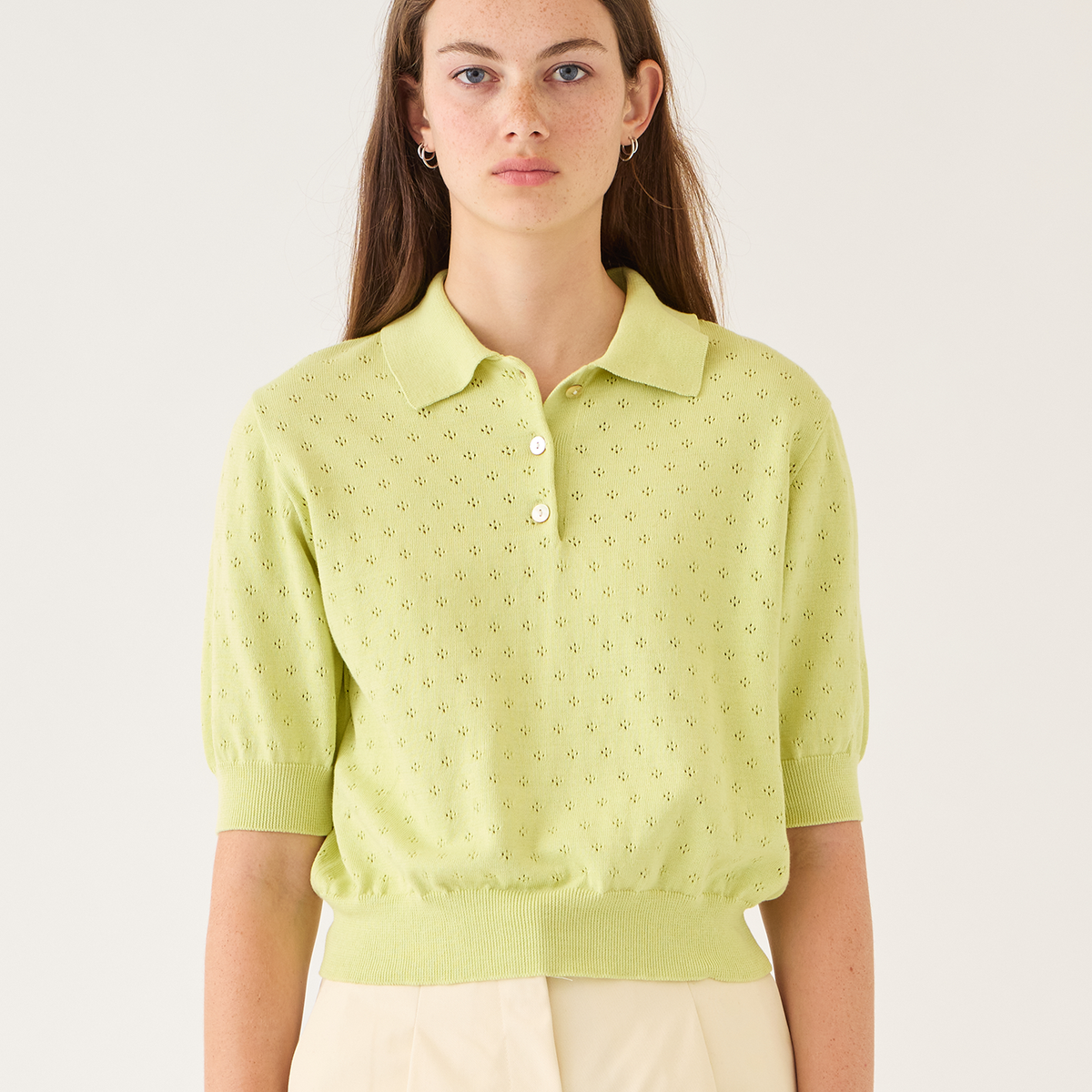 Logan Pointelle Cotton Polo Top