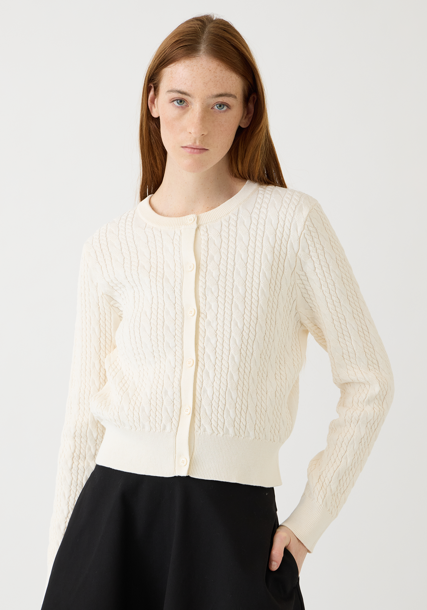 Megan Cable Knit Cotton Cardigan - Off White