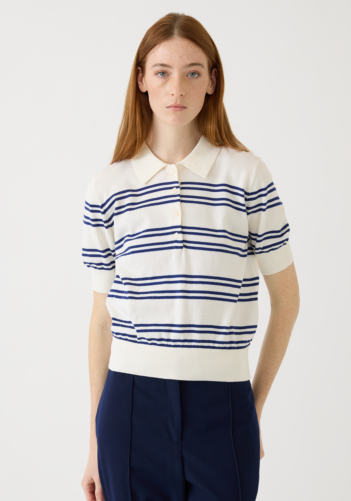 Norah Stripe Cotton Polo Top