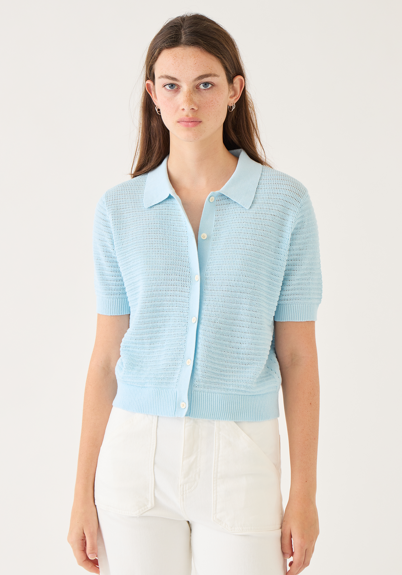 Rachel Pointelle Rib Cotton Polo Top