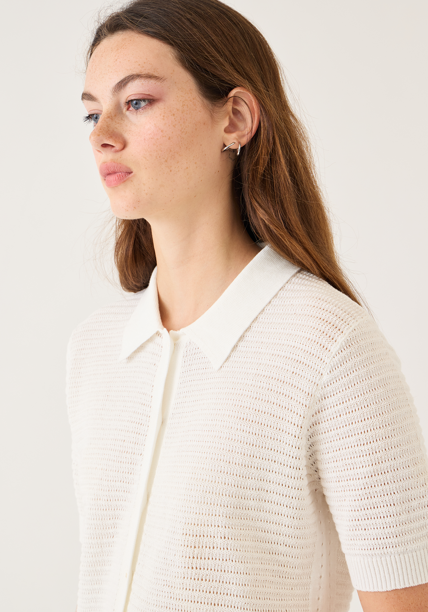 Rachel Pointelle Rib Cotton Polo Top