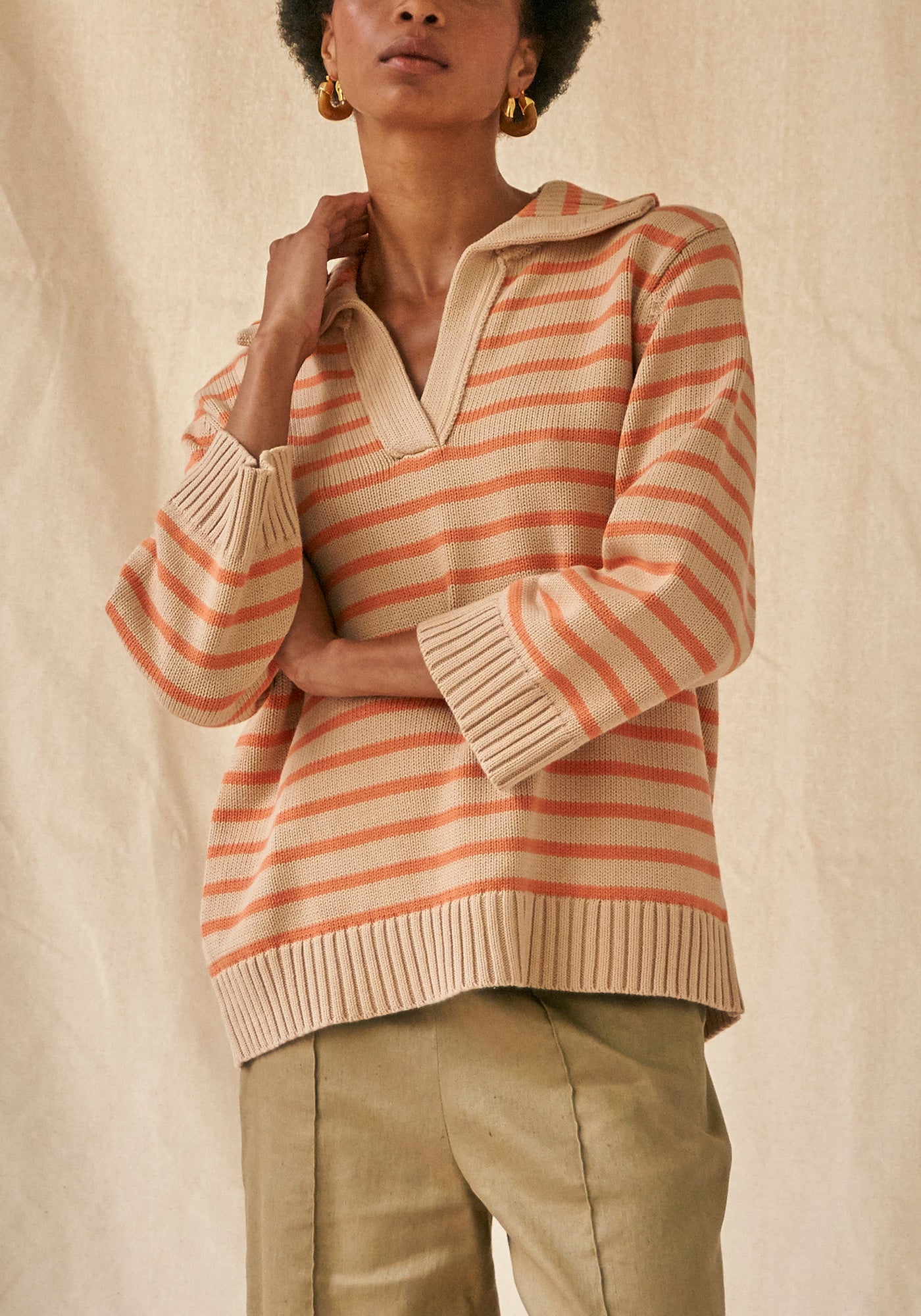 Leigh Stripe Sweater - Bone / Orange