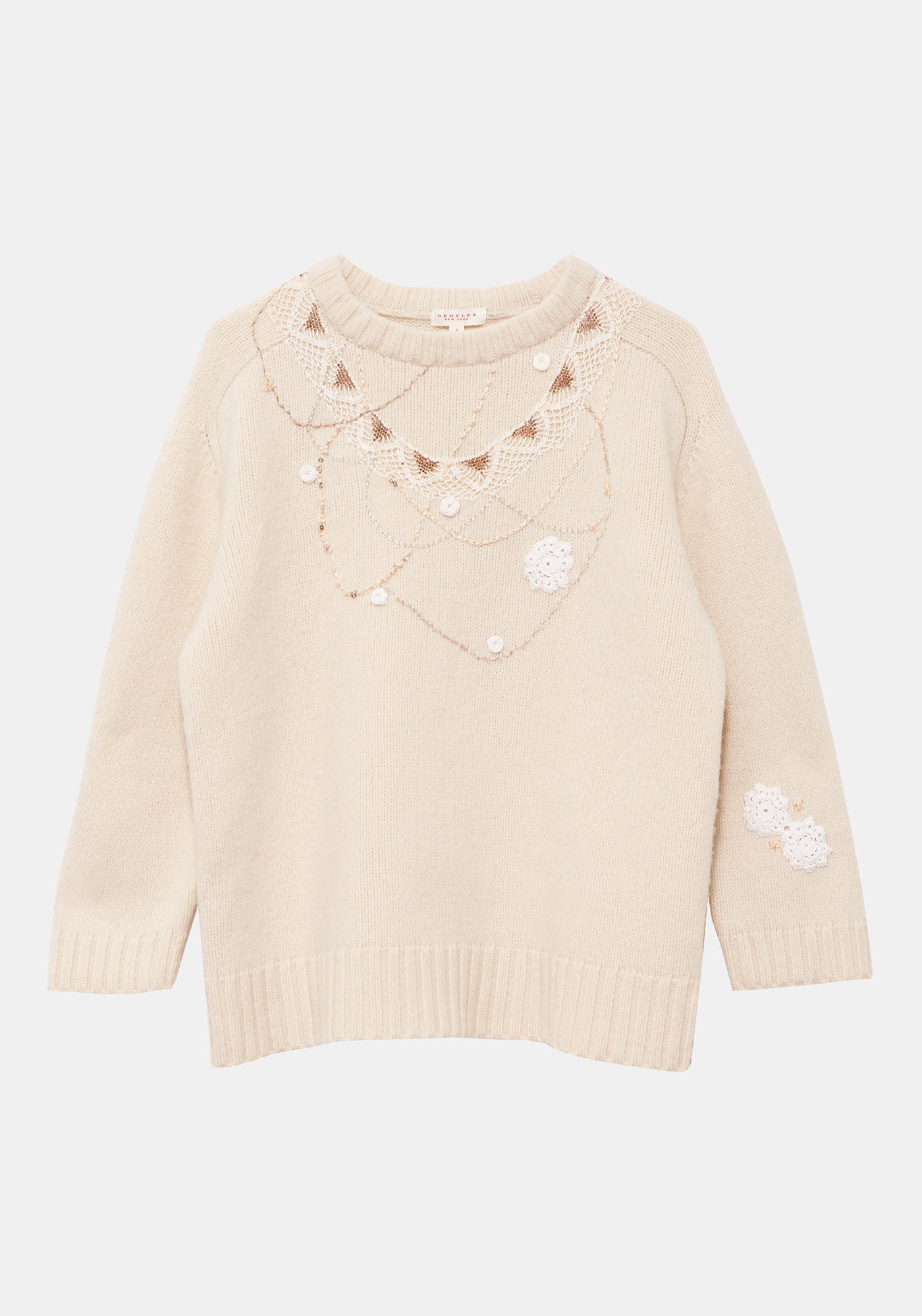 Natural Farah Sweater, Small - Beaded Lace