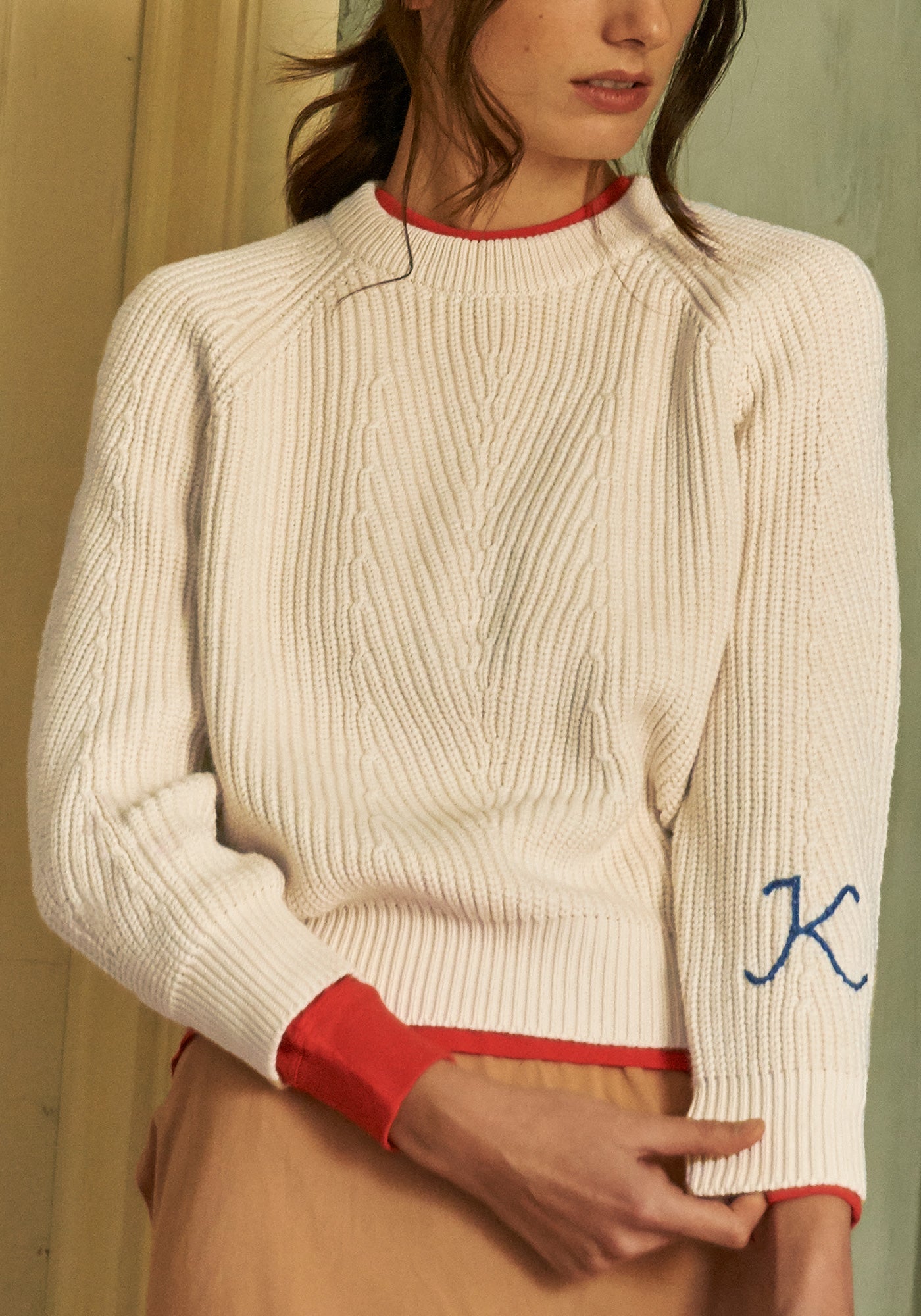 Embroidered Monogram Natural Chelsea Sweater - 1 Initial